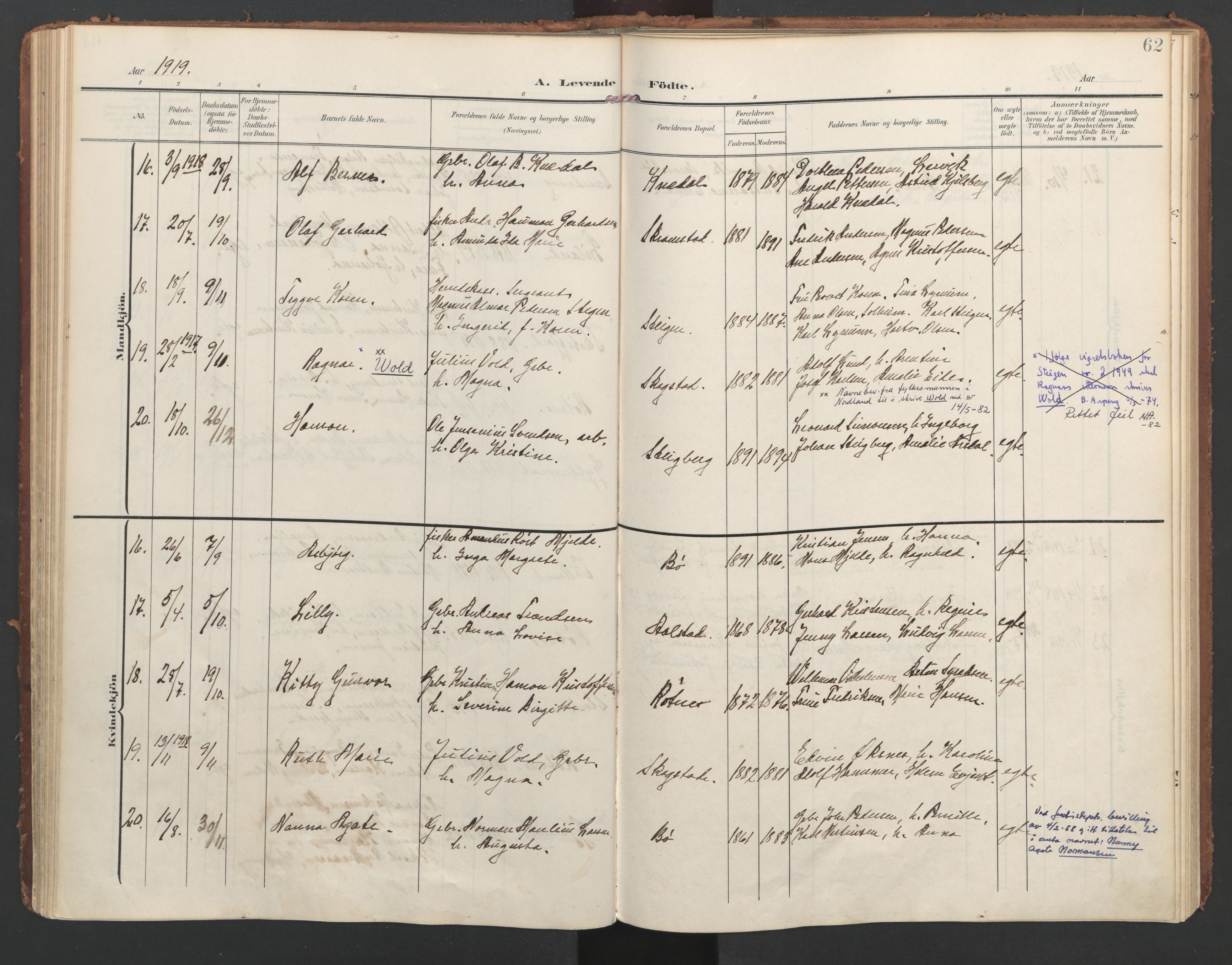 Ministerialprotokoller, klokkerbøker og fødselsregistre - Nordland, AV/SAT-A-1459/855/L0805: Parish register (official) no. 855A13, 1906-1920, p. 62