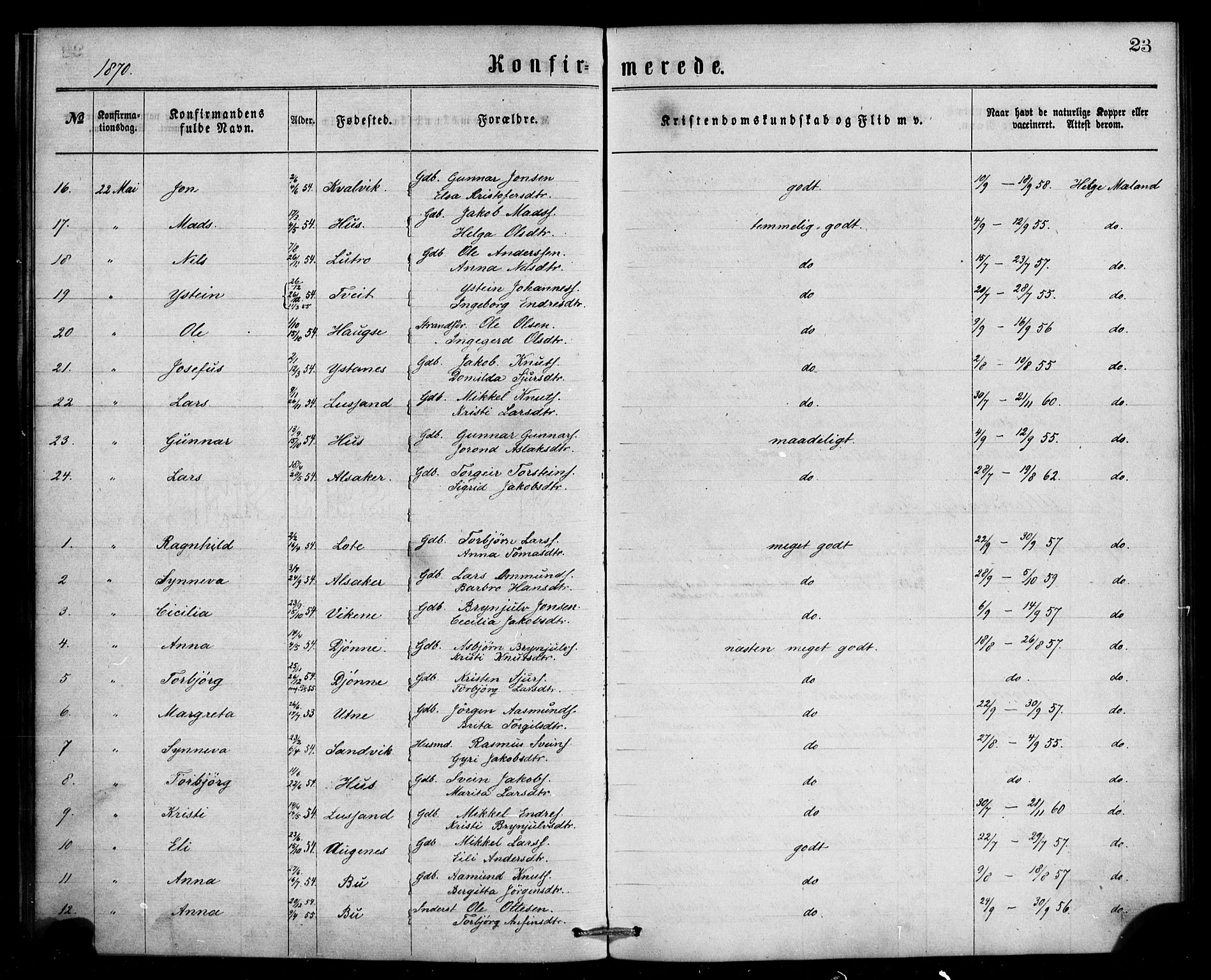 Ullensvang sokneprestembete, AV/SAB-A-78701/H/Haa: Parish register (official) no. A 13, 1867-1879, p. 23