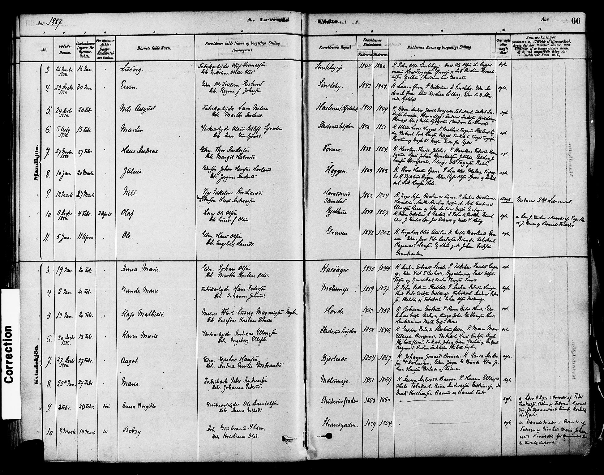 Modum kirkebøker, AV/SAKO-A-234/F/Fa/L0011: Parish register (official) no. 11, 1877-1889, p. 66