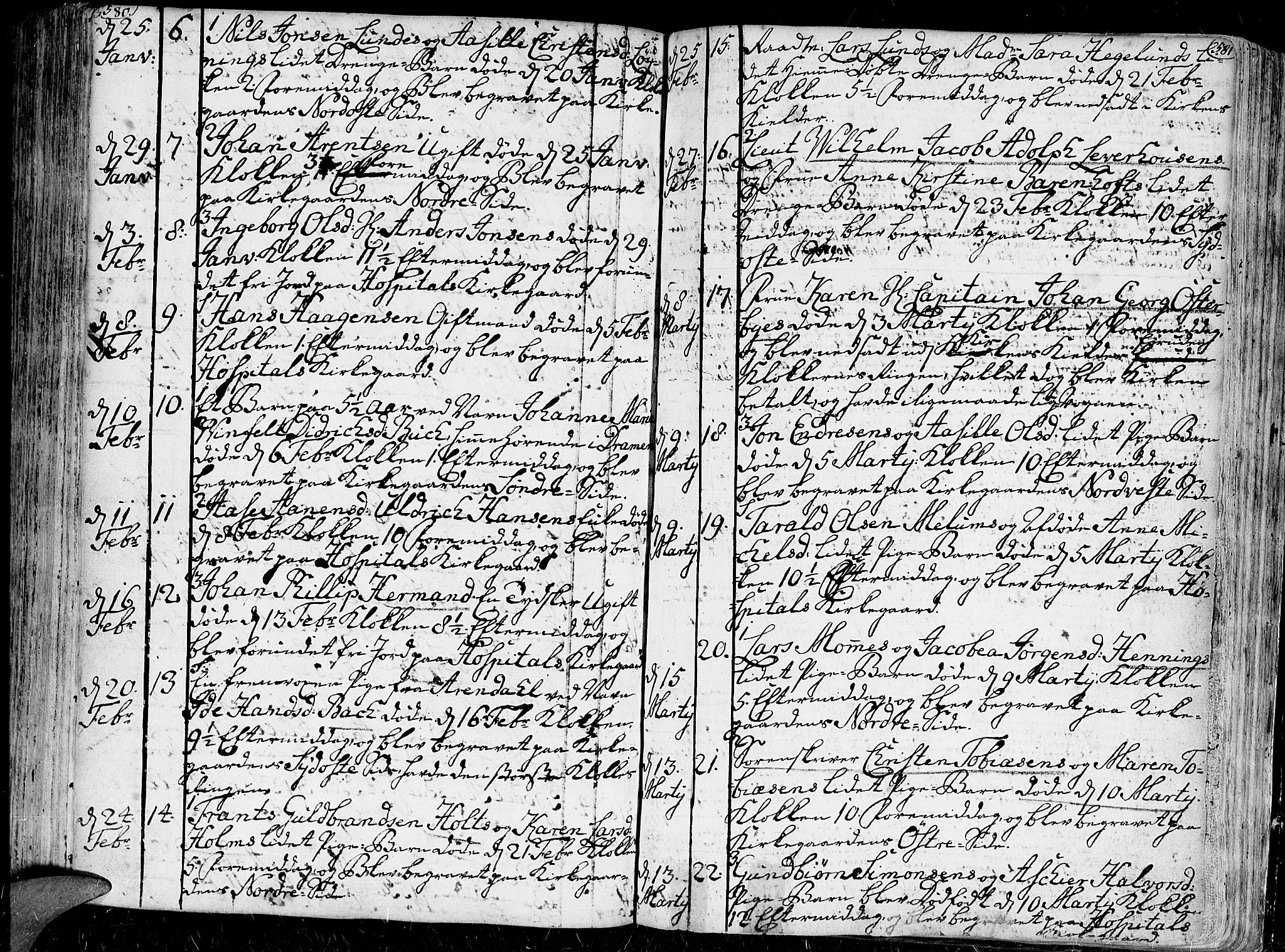 Kristiansand domprosti, AV/SAK-1112-0006/F/Fa/L0001: Parish register (official) no. A 1, 1734-1793, p. 580-581