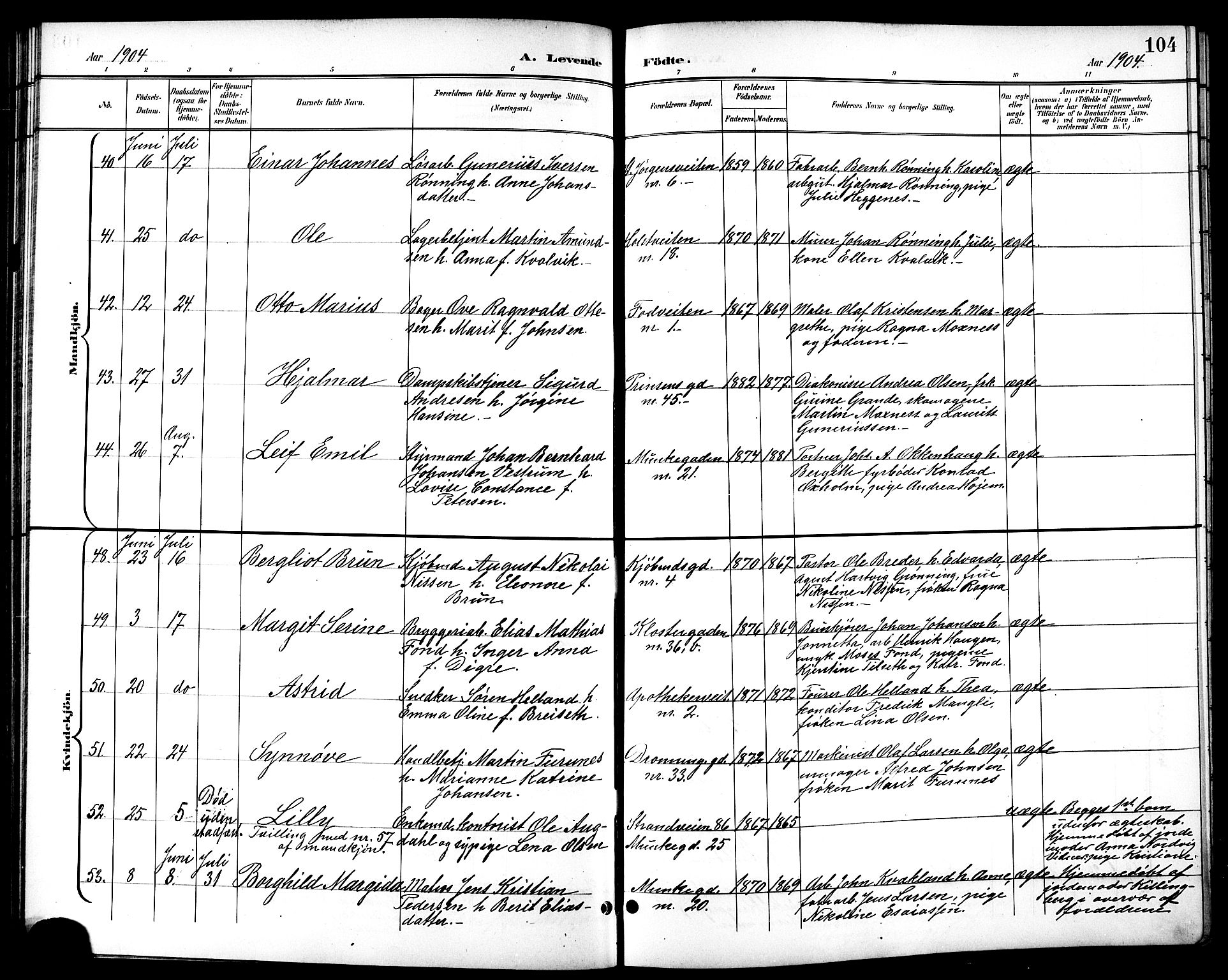 Ministerialprotokoller, klokkerbøker og fødselsregistre - Sør-Trøndelag, AV/SAT-A-1456/601/L0094: Parish register (copy) no. 601C12, 1898-1911, p. 104