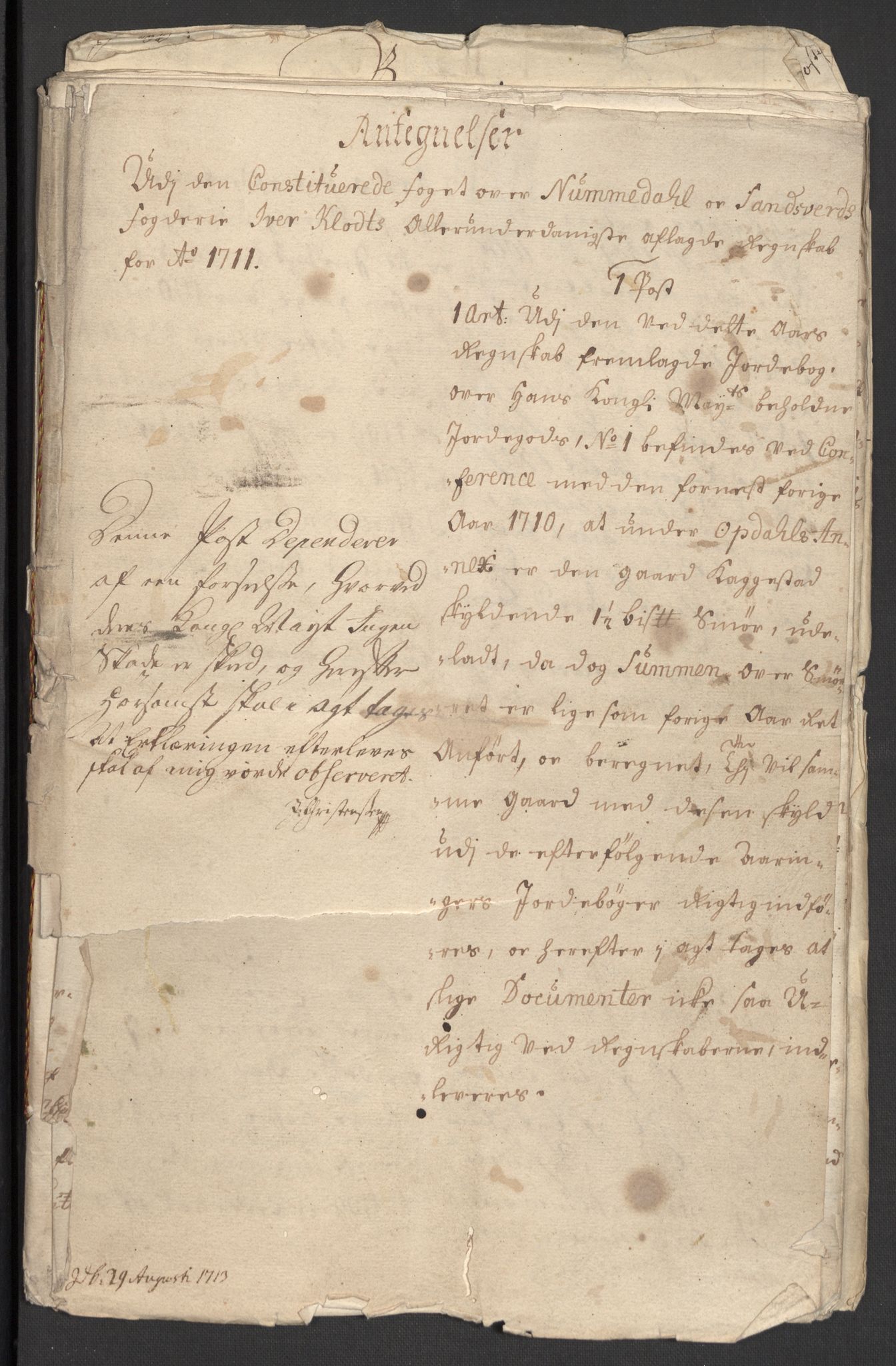 Rentekammeret inntil 1814, Reviderte regnskaper, Fogderegnskap, AV/RA-EA-4092/R24/L1586: Fogderegnskap Numedal og Sandsvær, 1711, p. 369