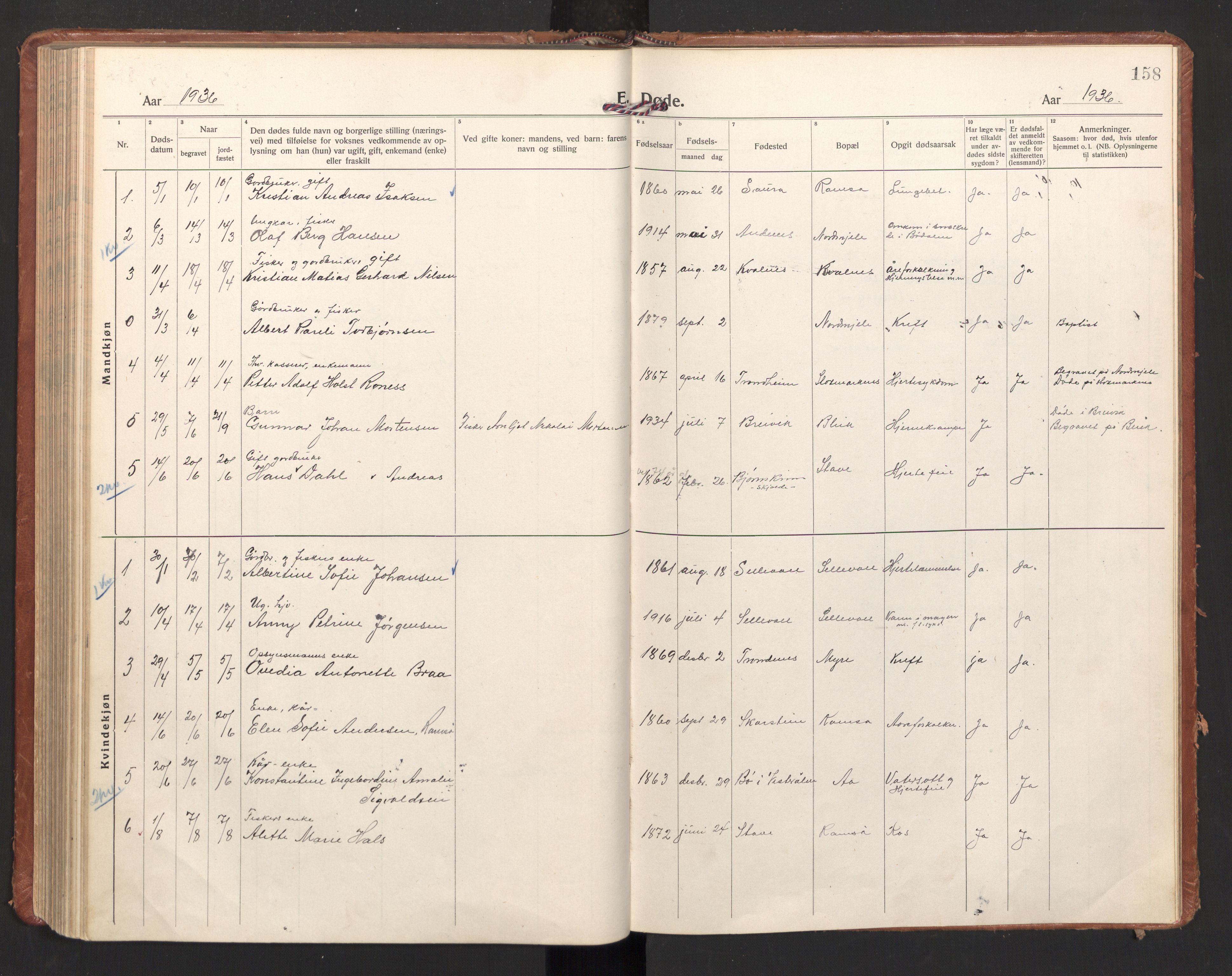 Ministerialprotokoller, klokkerbøker og fødselsregistre - Nordland, SAT/A-1459/897/L1408: Parish register (official) no. 897A15, 1922-1938, p. 158