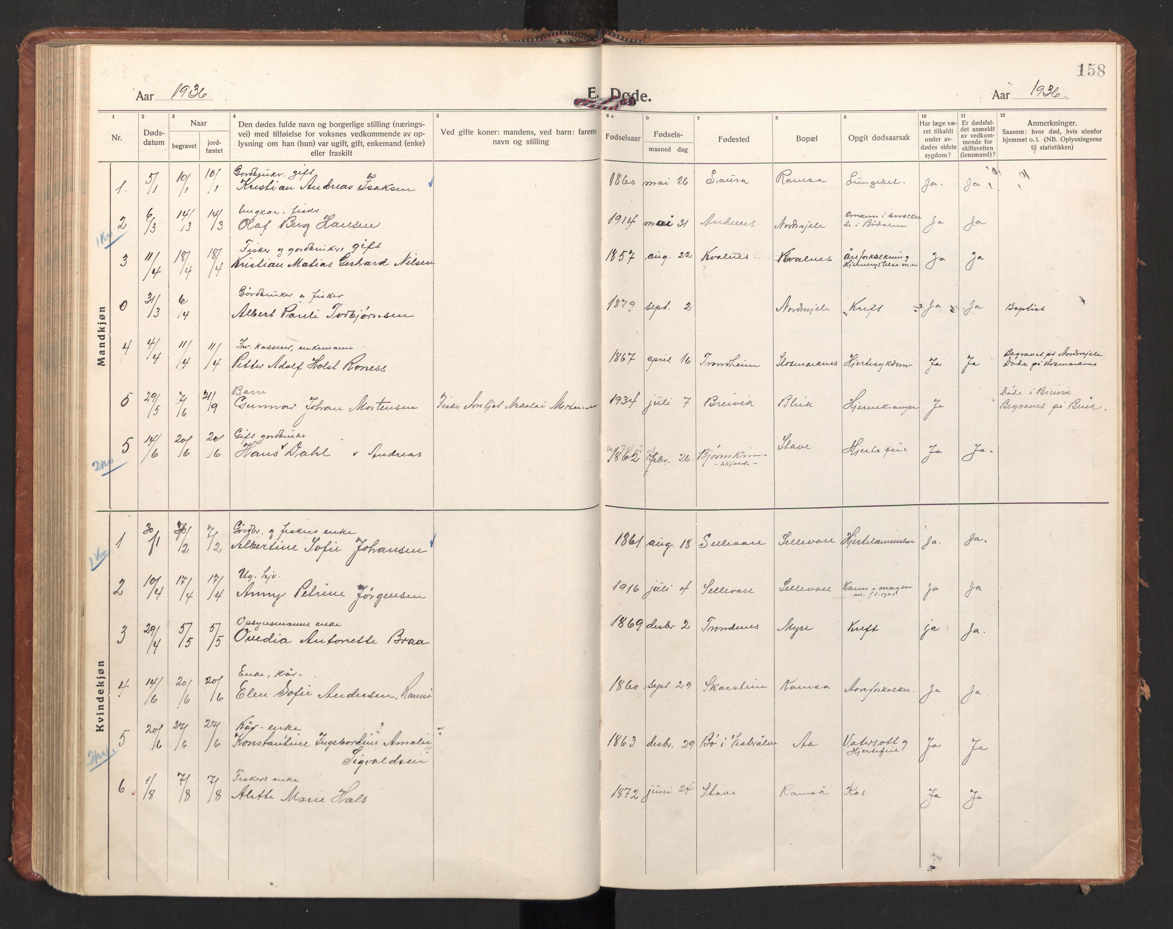 Ministerialprotokoller, klokkerbøker og fødselsregistre - Nordland, AV/SAT-A-1459/897/L1408: Parish register (official) no. 897A15, 1922-1938, p. 158