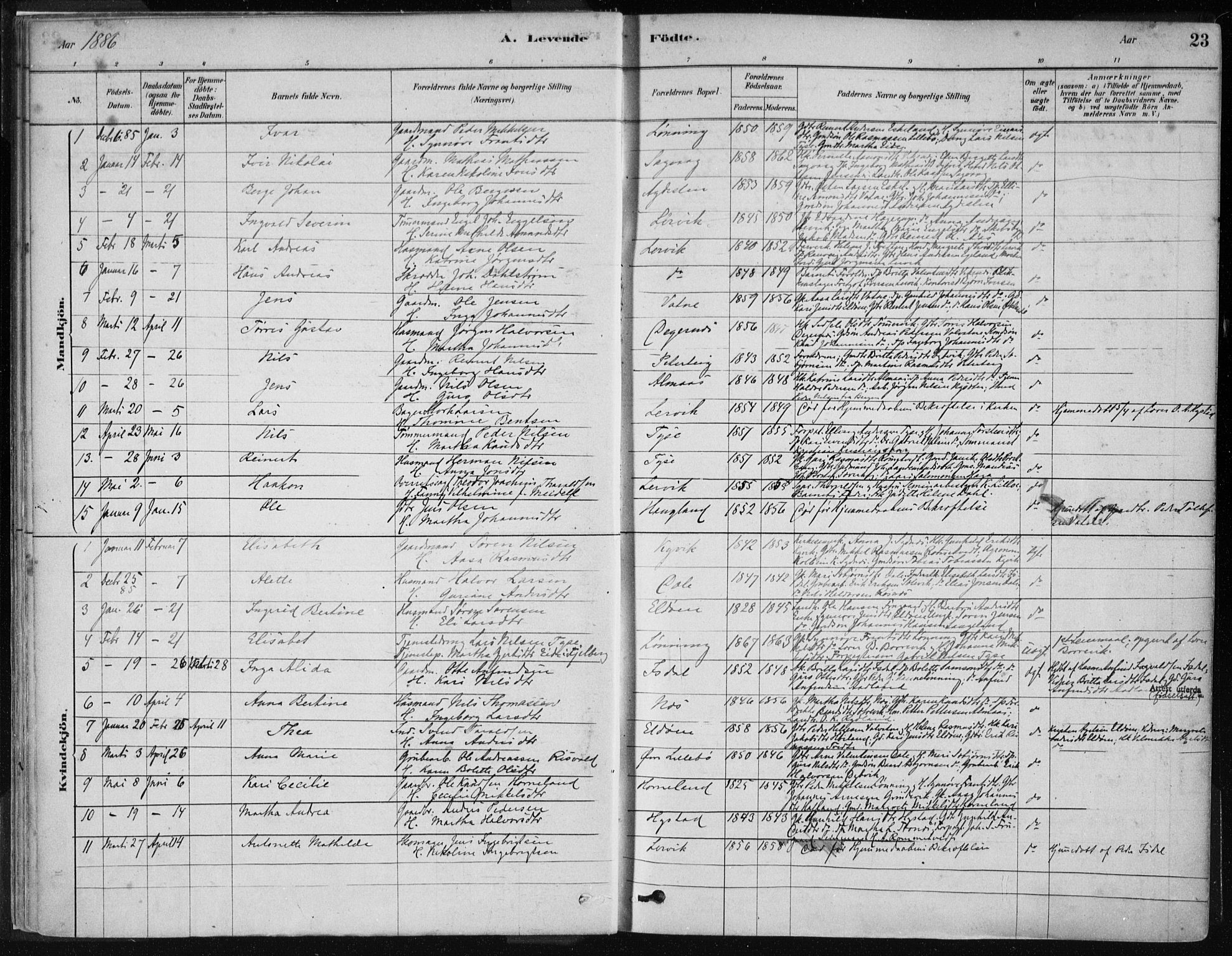 Stord sokneprestembete, SAB/A-78201/H/Haa: Parish register (official) no. B 2, 1878-1913, p. 23