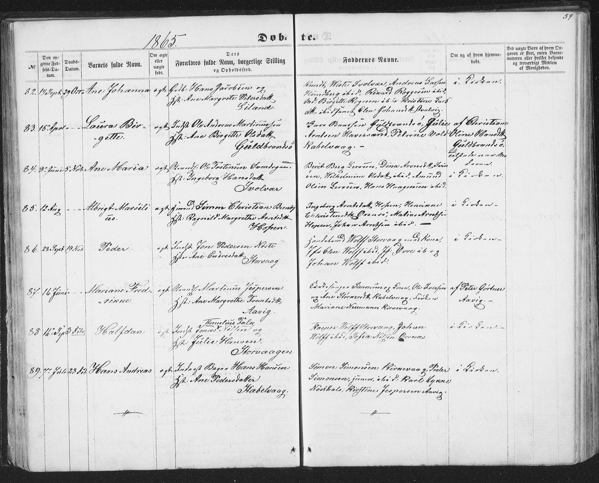 Ministerialprotokoller, klokkerbøker og fødselsregistre - Nordland, AV/SAT-A-1459/874/L1073: Parish register (copy) no. 874C02, 1860-1870, p. 59