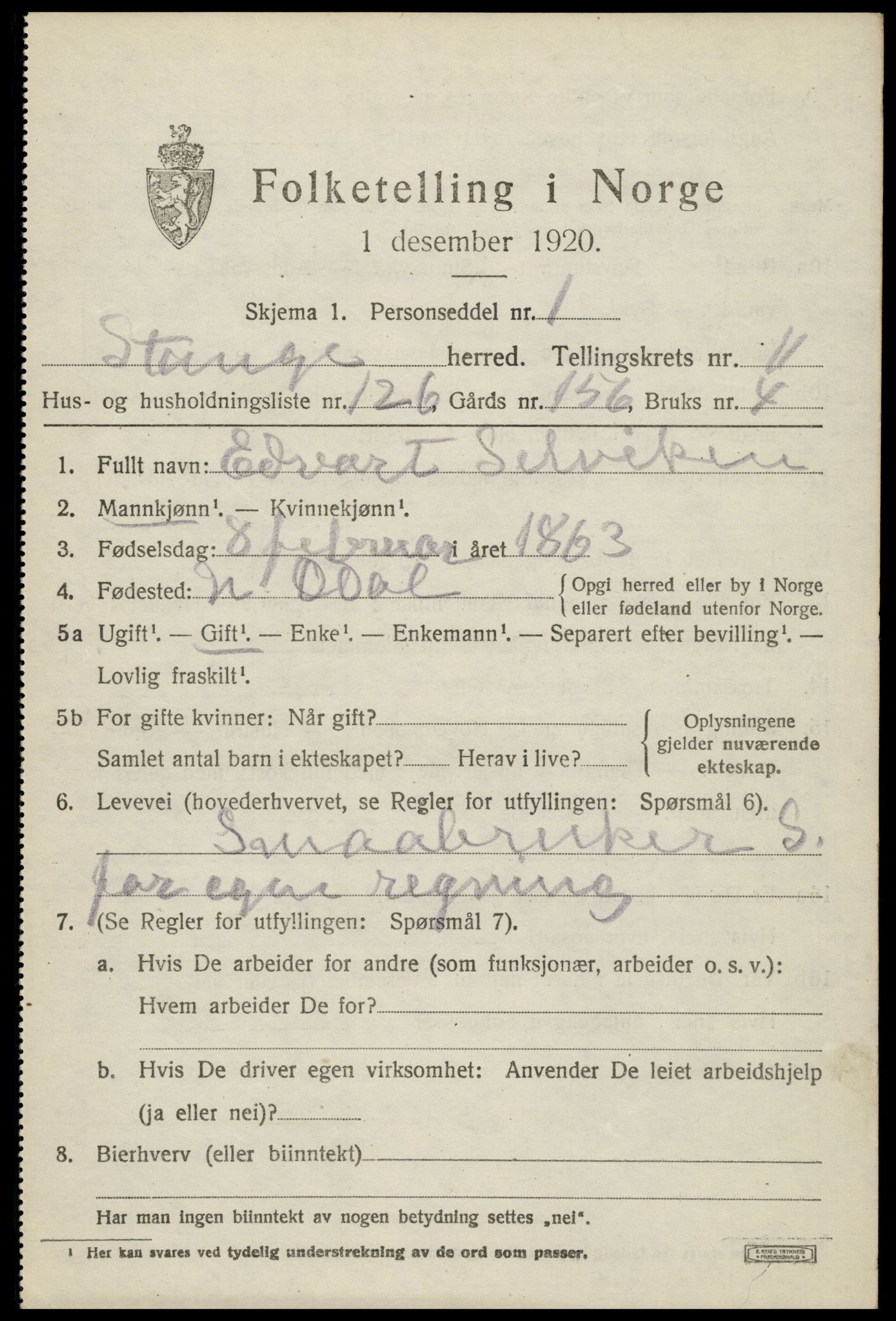 SAH, 1920 census for Stange, 1920, p. 18259