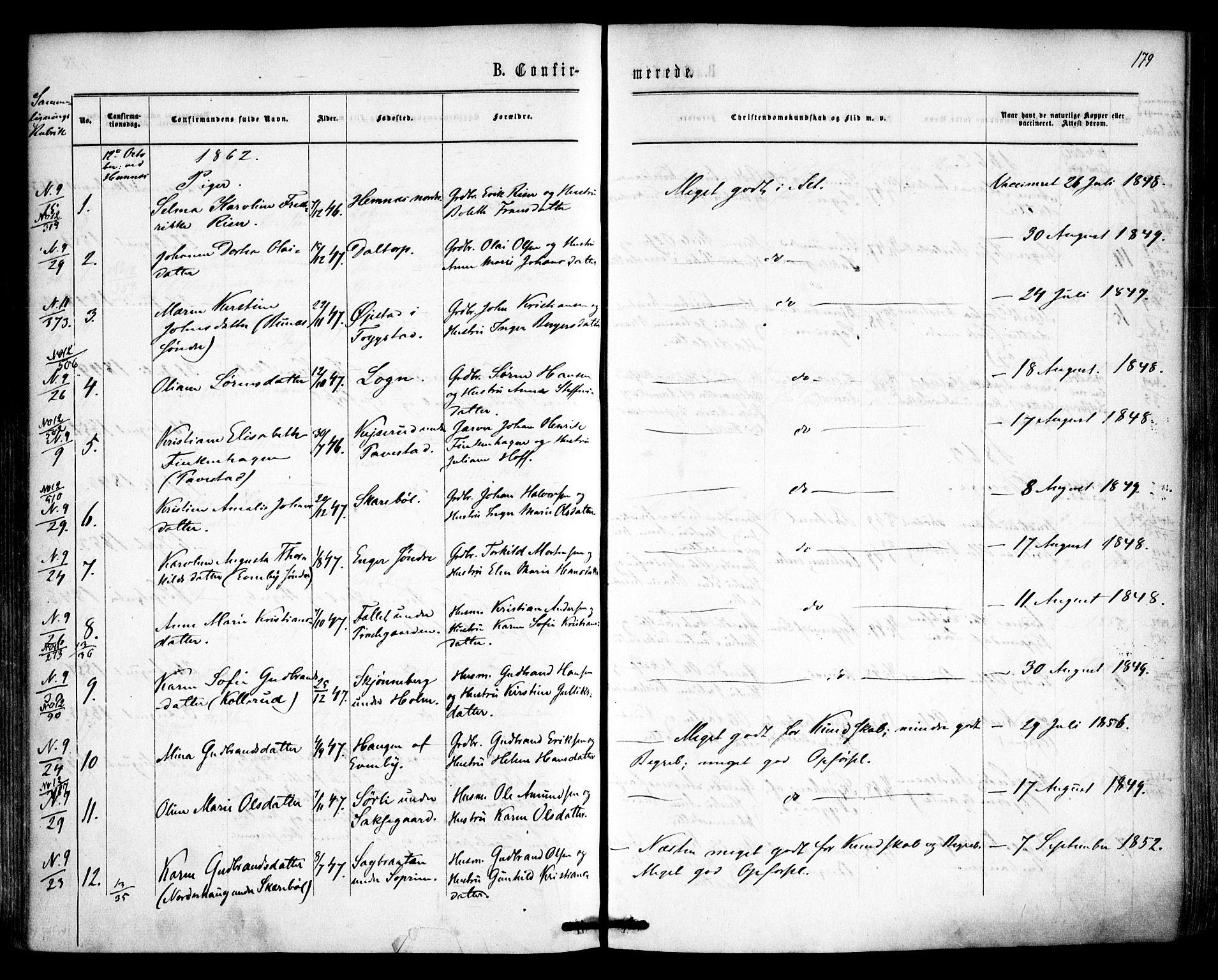 Høland prestekontor Kirkebøker, AV/SAO-A-10346a/F/Fa/L0011: Parish register (official) no. I 11, 1862-1869, p. 179