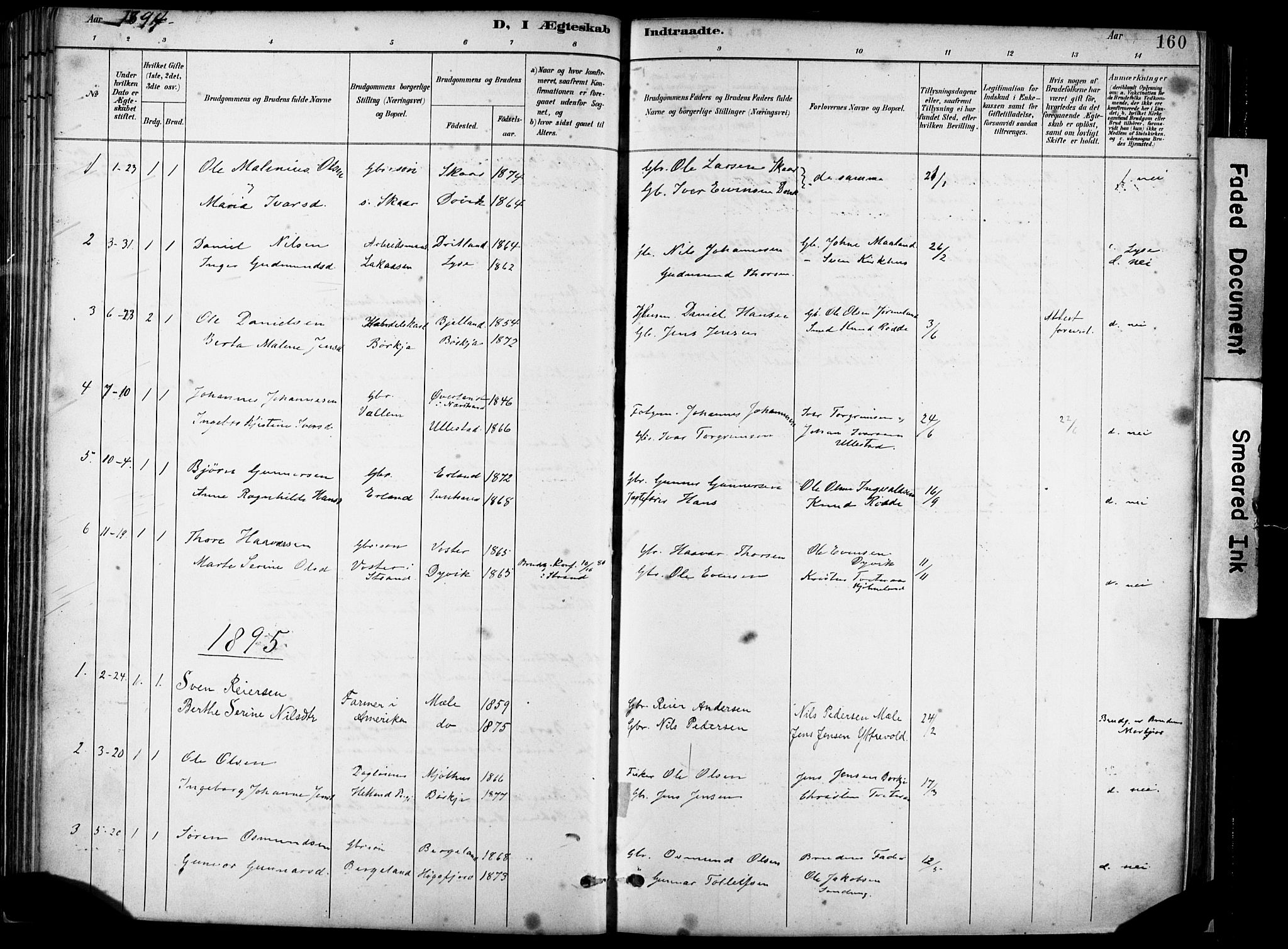 Hjelmeland sokneprestkontor, AV/SAST-A-101843/02/A/L0001: Parish register (official) no. A 16, 1887-1926, p. 160