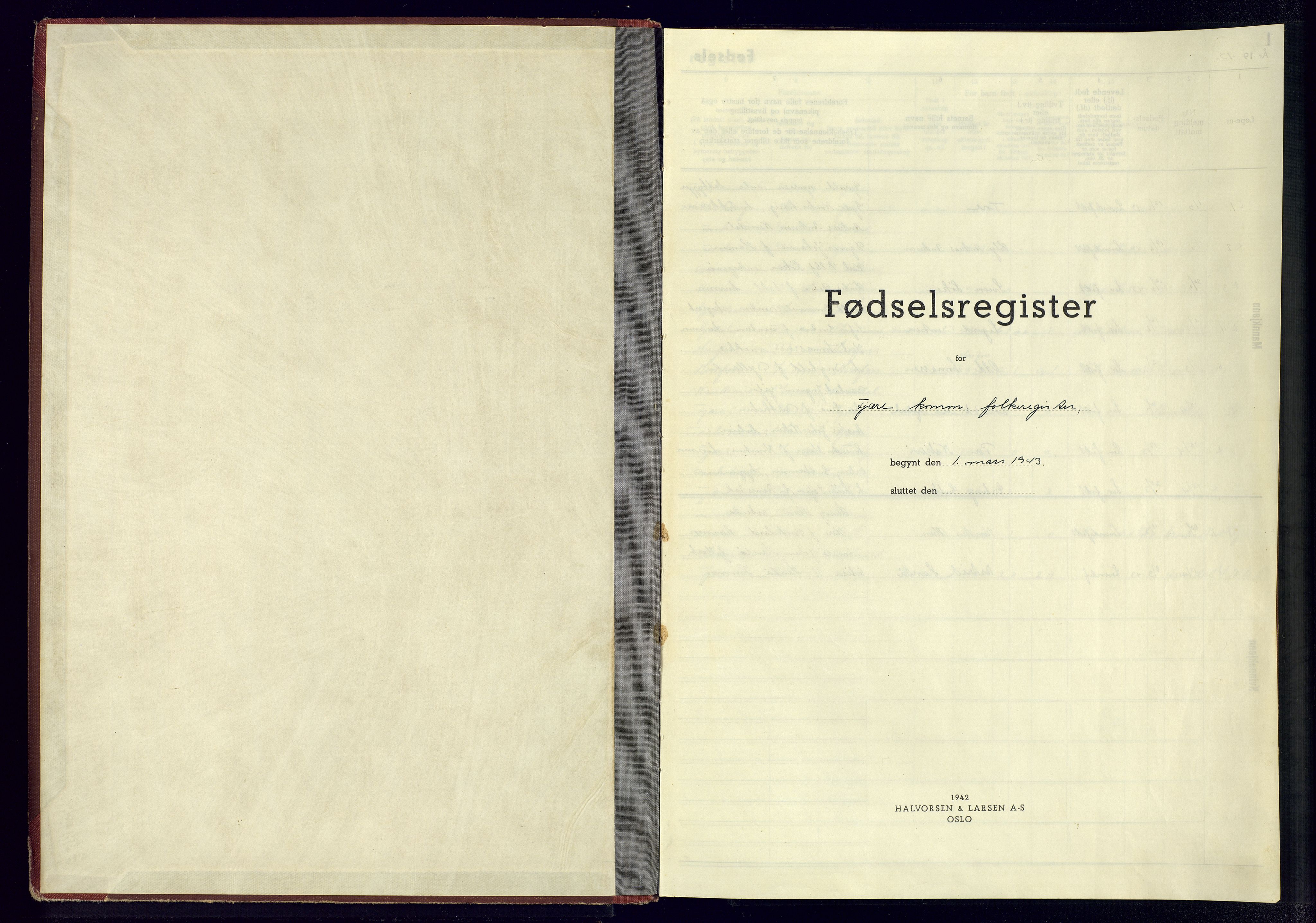 Fjære sokneprestkontor, SAK/1111-0011/J/Je/L0001: Birth register no. 1, 1943-1945