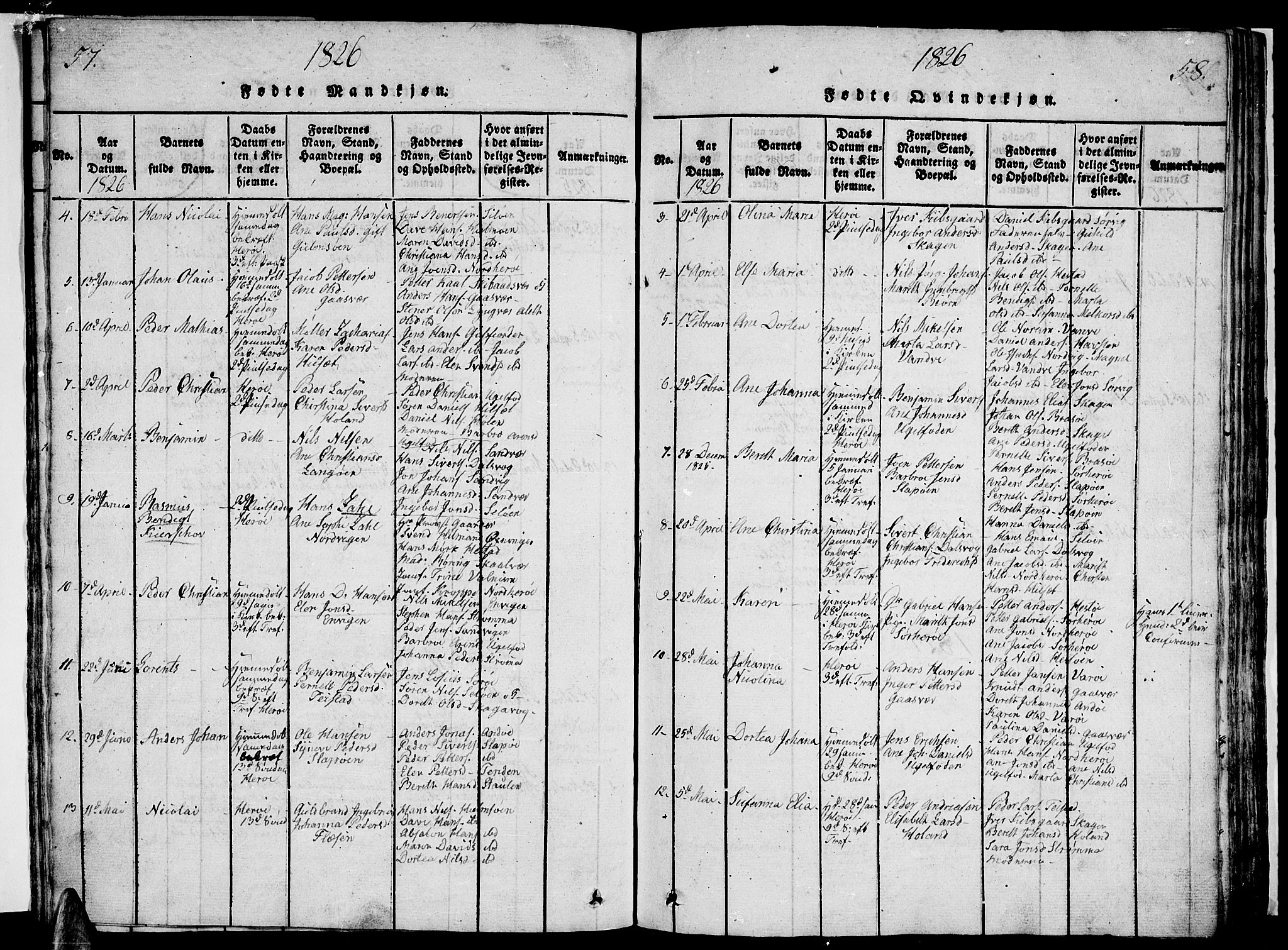 Ministerialprotokoller, klokkerbøker og fødselsregistre - Nordland, AV/SAT-A-1459/834/L0510: Parish register (copy) no. 834C01, 1820-1847, p. 57-58