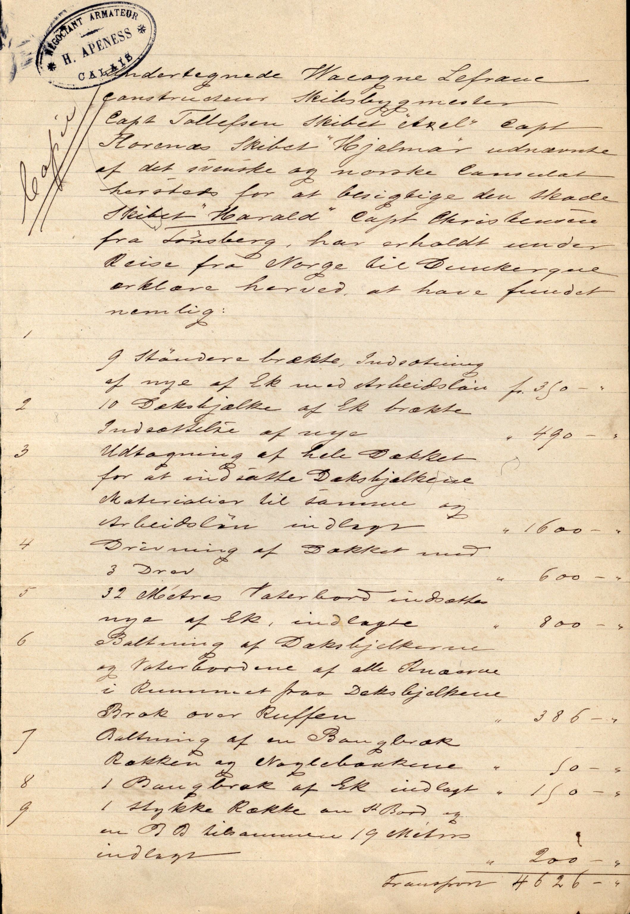 Pa 63 - Østlandske skibsassuranceforening, VEMU/A-1079/G/Ga/L0025/0004: Havaridokumenter / Imanuel, Hefhi, Guldregn, Haabet, Harald, Windsor, 1890, p. 114