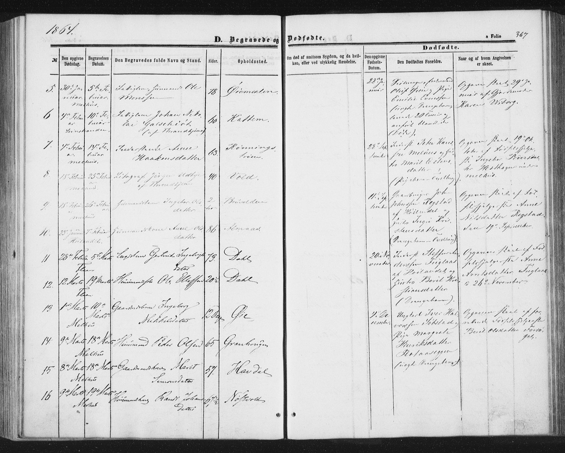 Ministerialprotokoller, klokkerbøker og fødselsregistre - Sør-Trøndelag, SAT/A-1456/691/L1077: Parish register (official) no. 691A09, 1862-1873, p. 367