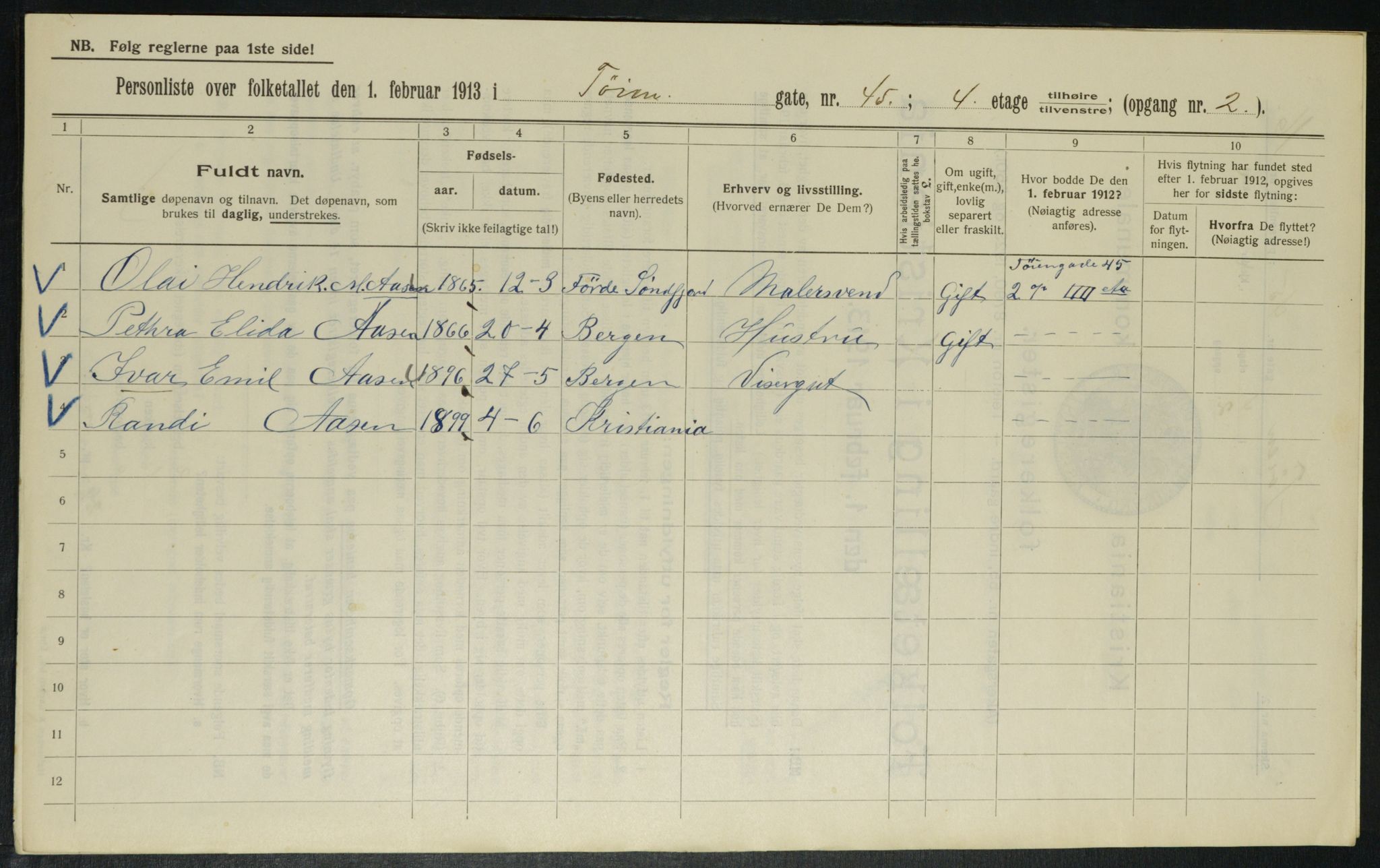 OBA, Municipal Census 1913 for Kristiania, 1913, p. 118634