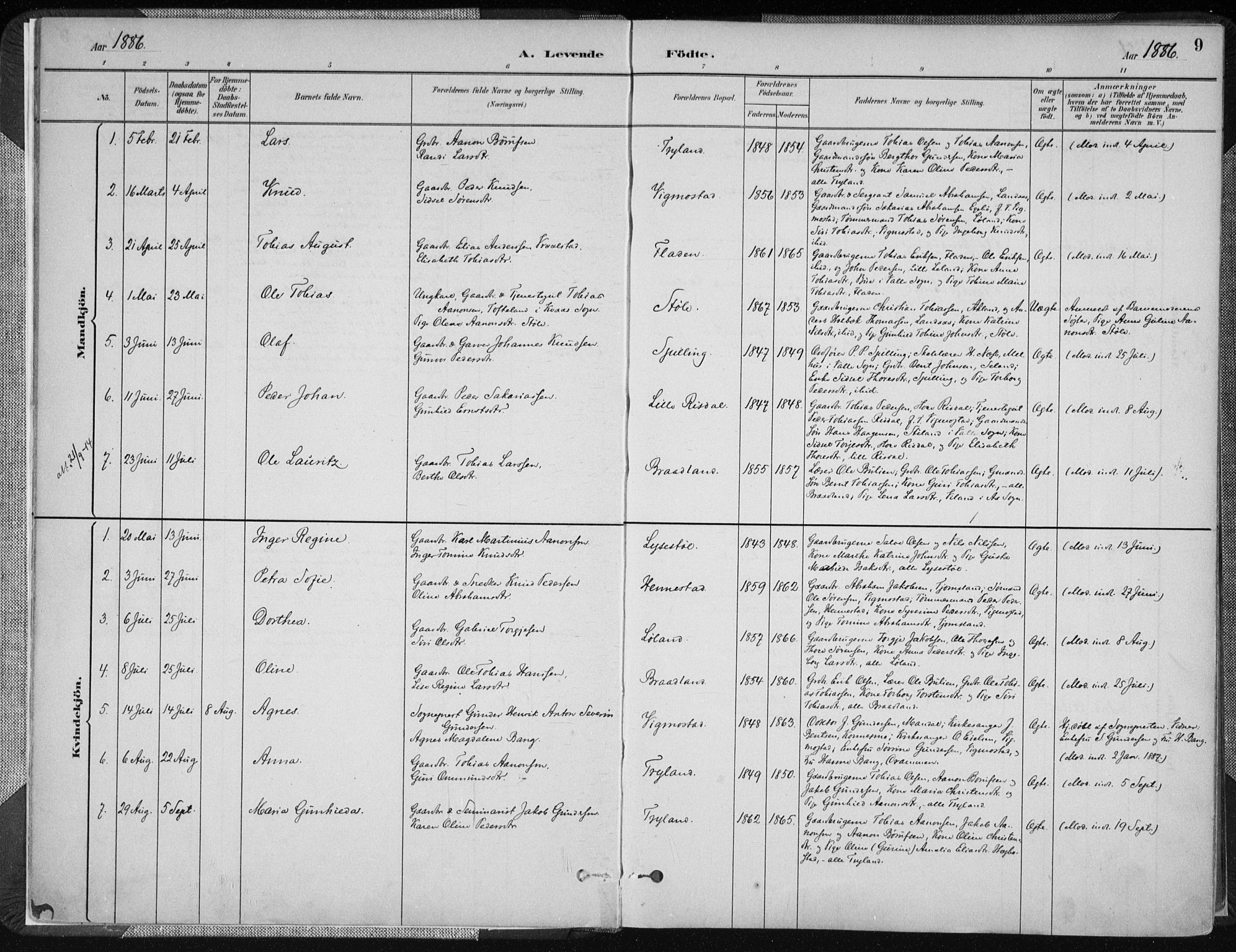 Nord-Audnedal sokneprestkontor, SAK/1111-0032/F/Fa/Fab/L0003: Parish register (official) no. A 3, 1882-1900, p. 9