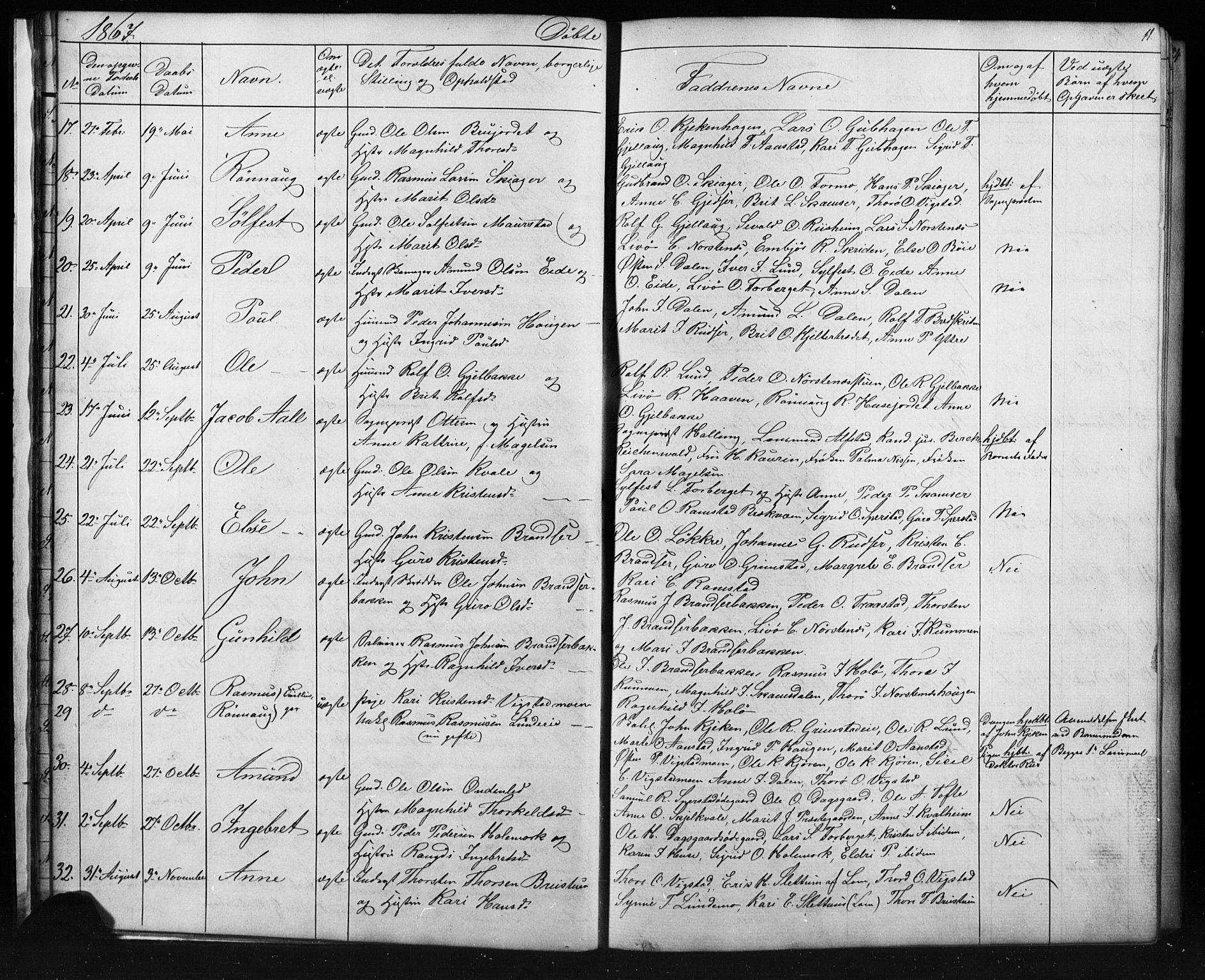 Skjåk prestekontor, SAH/PREST-072/H/Ha/Hab/L0001: Parish register (copy) no. 1, 1865-1893, p. 11