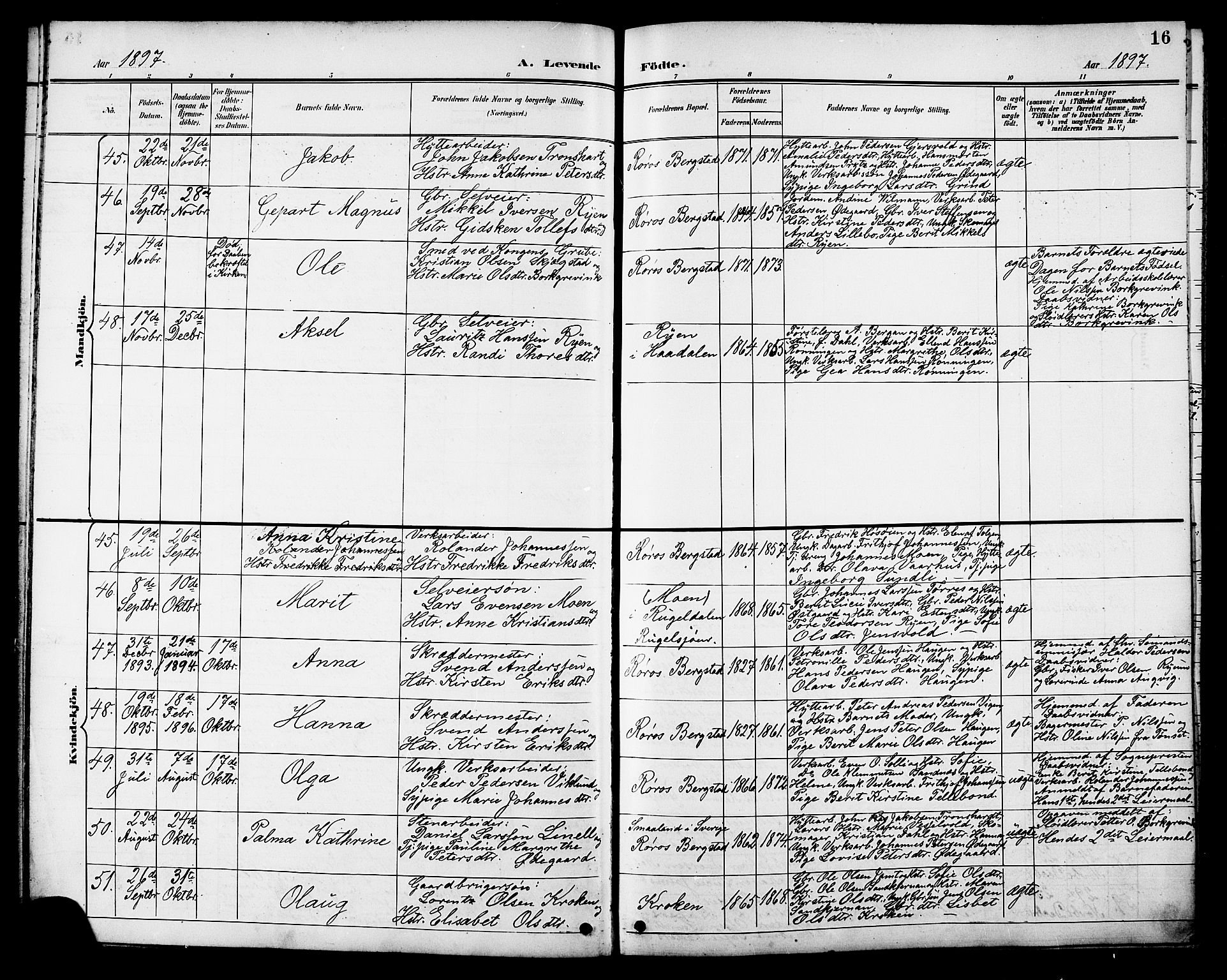 Ministerialprotokoller, klokkerbøker og fødselsregistre - Sør-Trøndelag, AV/SAT-A-1456/681/L0941: Parish register (copy) no. 681C05, 1896-1905, p. 16