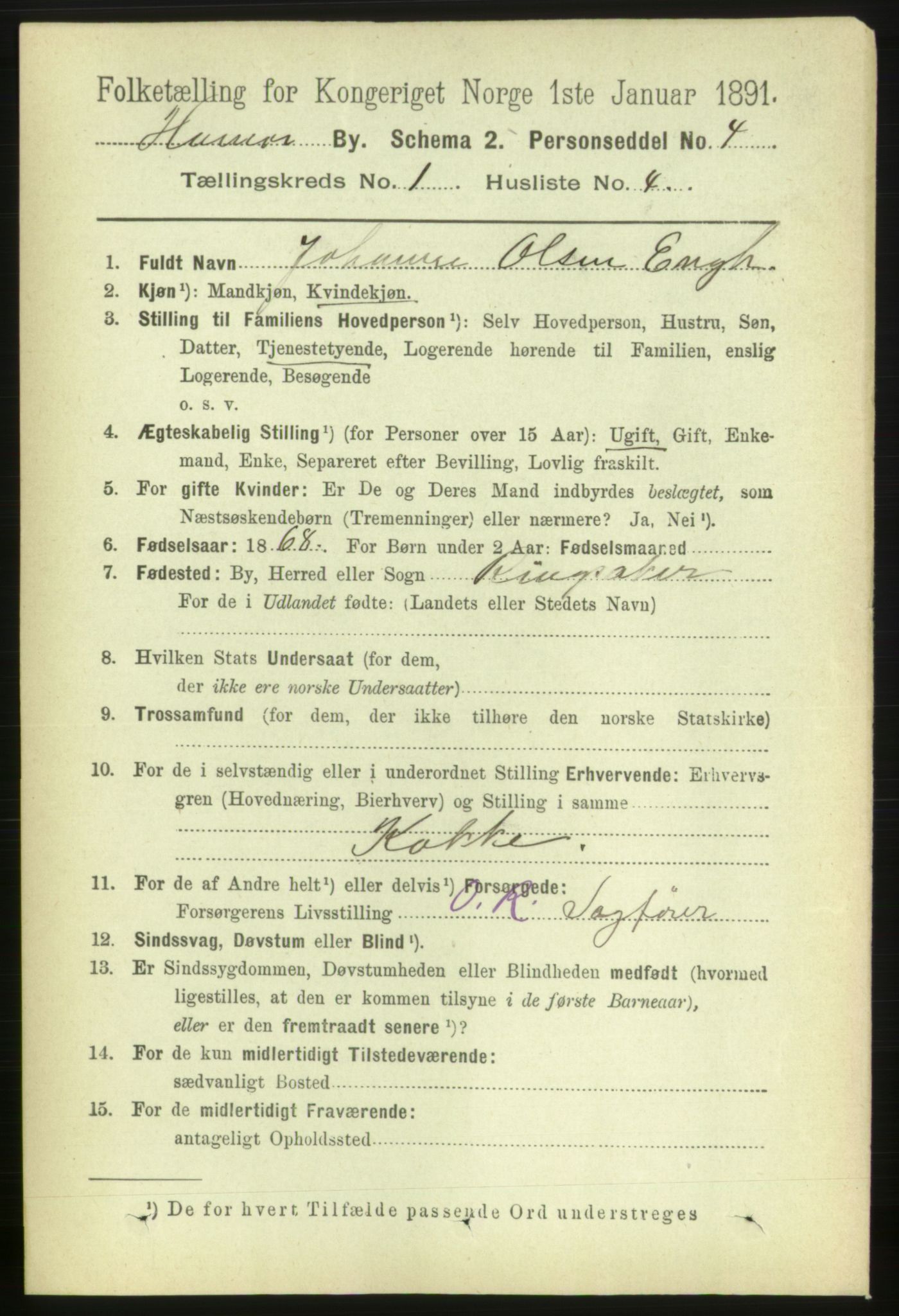 RA, 1891 census for 0401 Hamar, 1891, p. 62