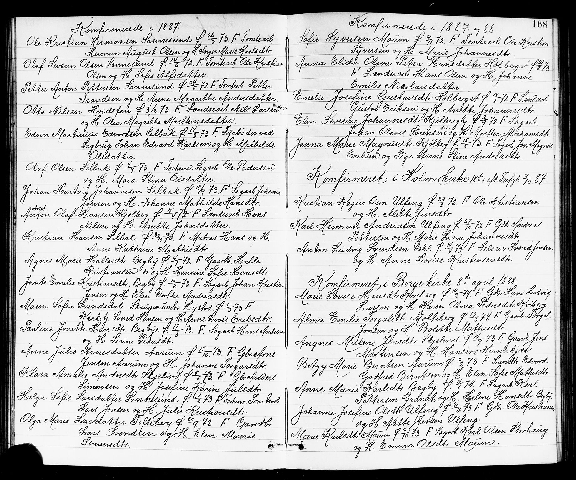 Borge prestekontor Kirkebøker, SAO/A-10903/G/Ga/L0002: Parish register (copy) no. I 2, 1875-1923, p. 168