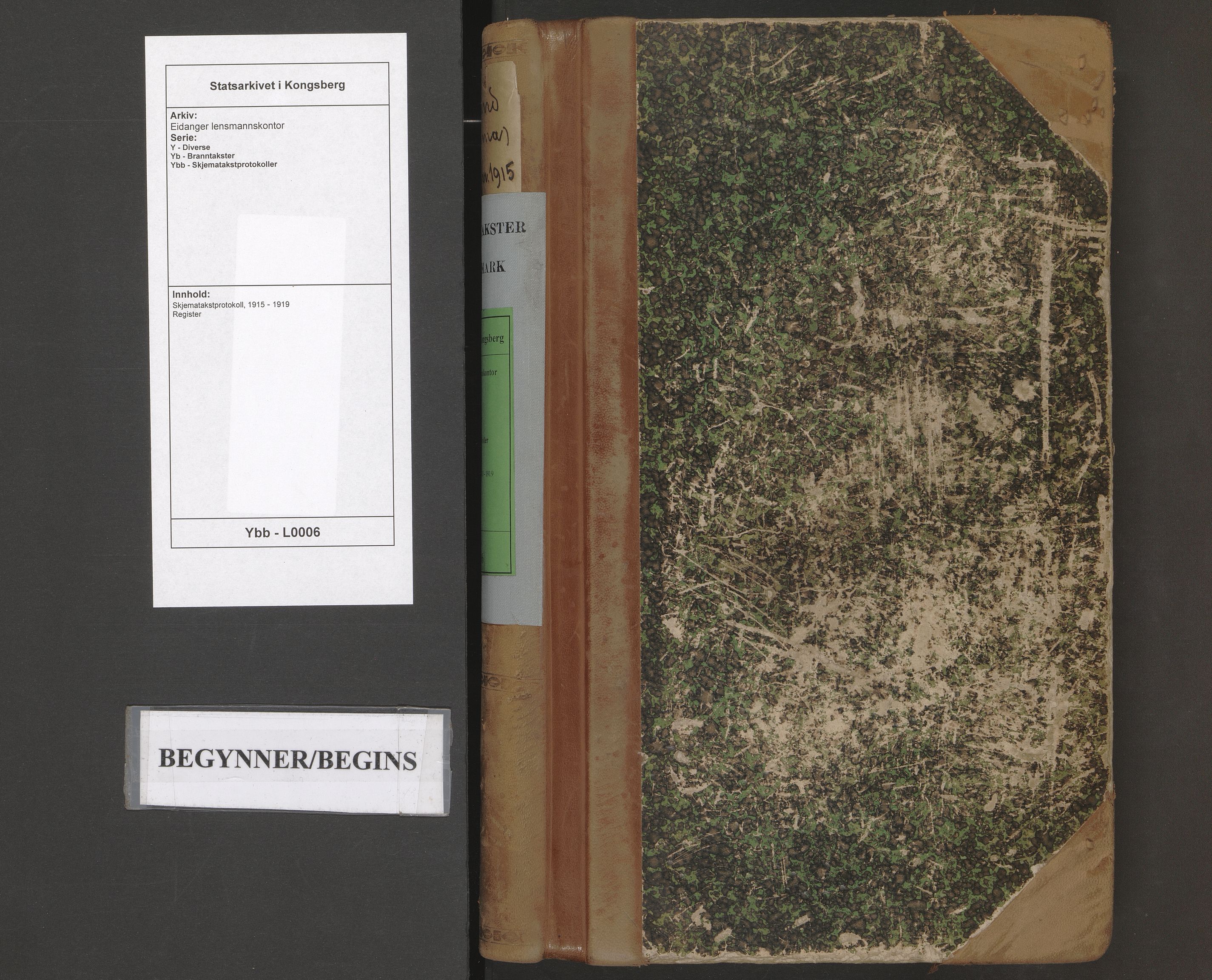 Eidanger lensmannskontor, AV/SAKO-A-102/Y/Yb/Ybb/L0006: Skjematakstprotokoll, 1915-1919