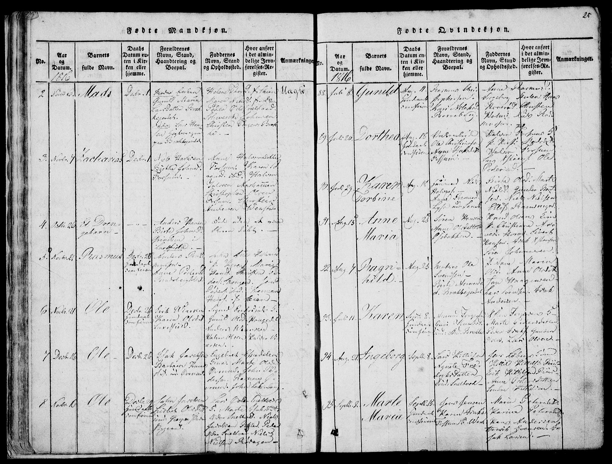 Gjerpen kirkebøker, SAKO/A-265/F/Fa/L0004: Parish register (official) no. I 4, 1814-1823, p. 25