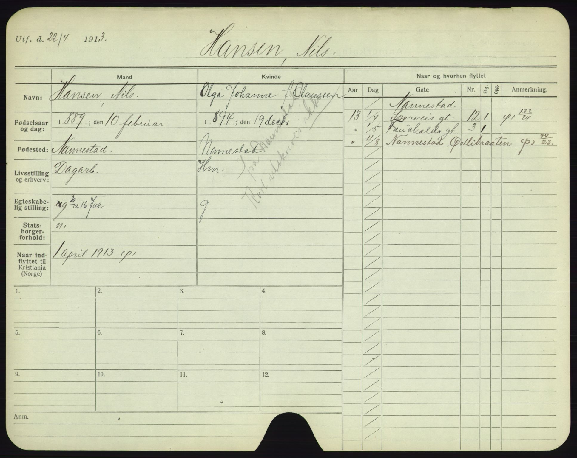 Oslo folkeregister, Registerkort, AV/SAO-A-11715/F/Fa/Fac/L0004: Menn, 1906-1914, p. 275a