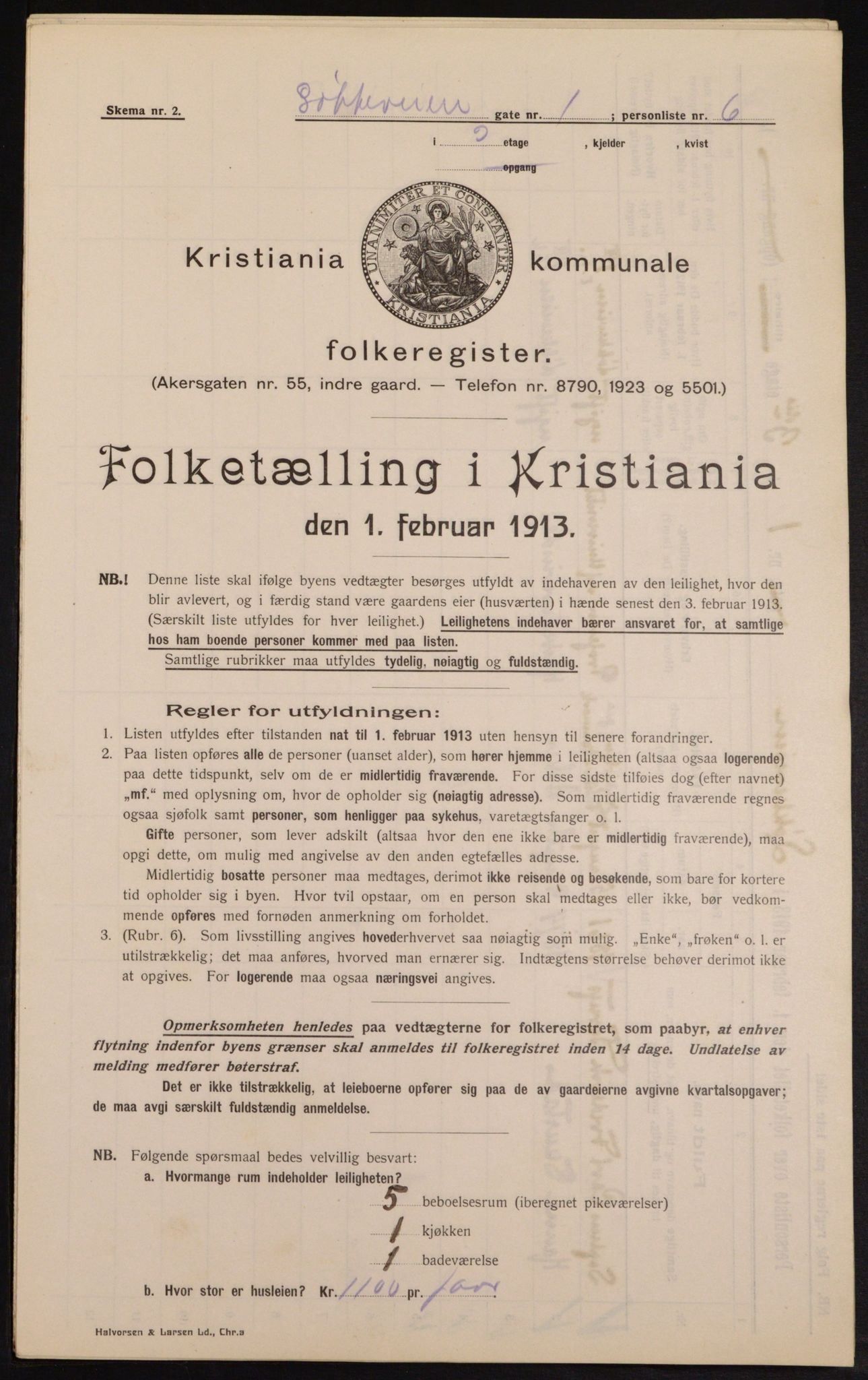 OBA, Municipal Census 1913 for Kristiania, 1913, p. 58433