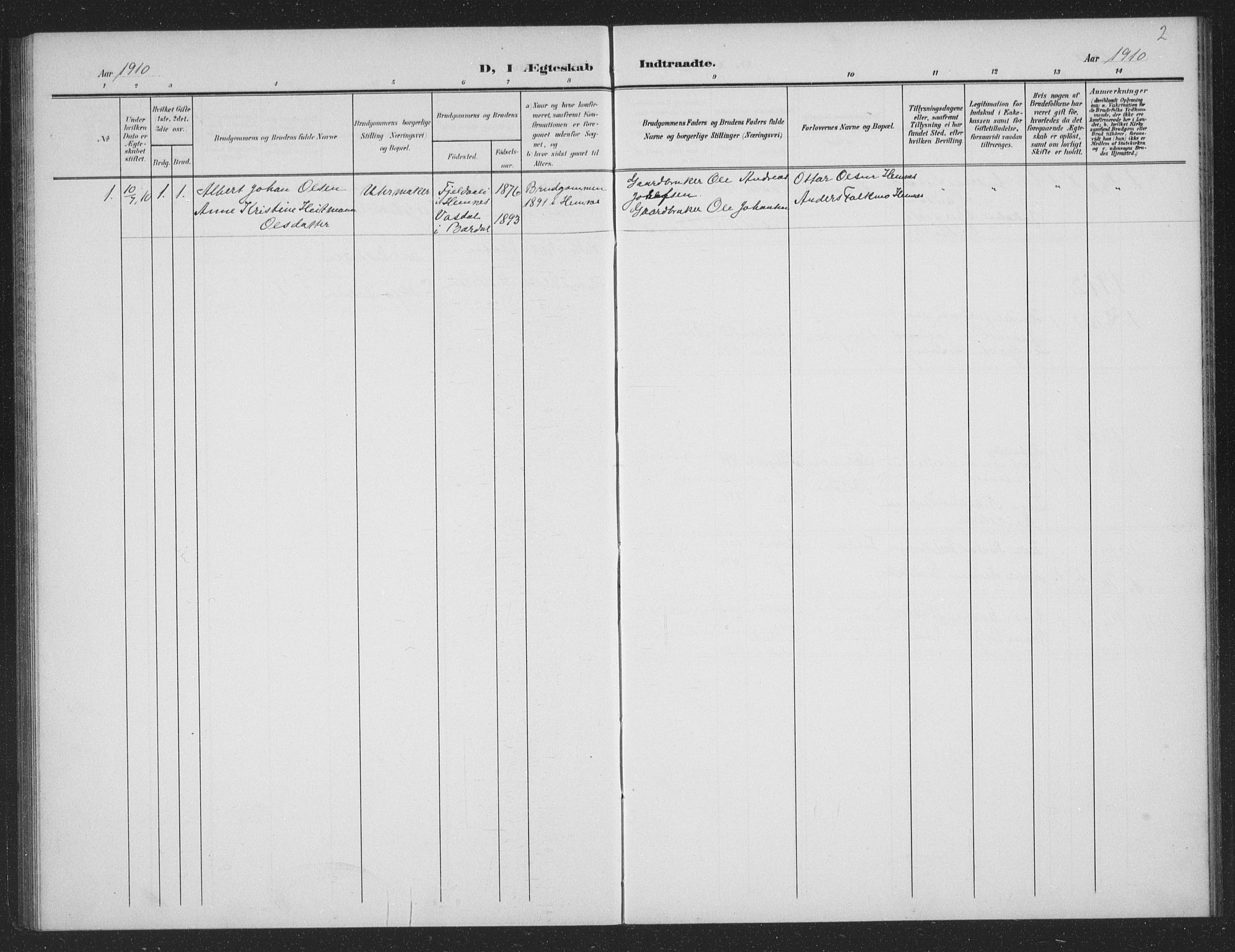 Ministerialprotokoller, klokkerbøker og fødselsregistre - Nordland, AV/SAT-A-1459/833/L0502: Parish register (copy) no. 833C01, 1906-1934, p. 2