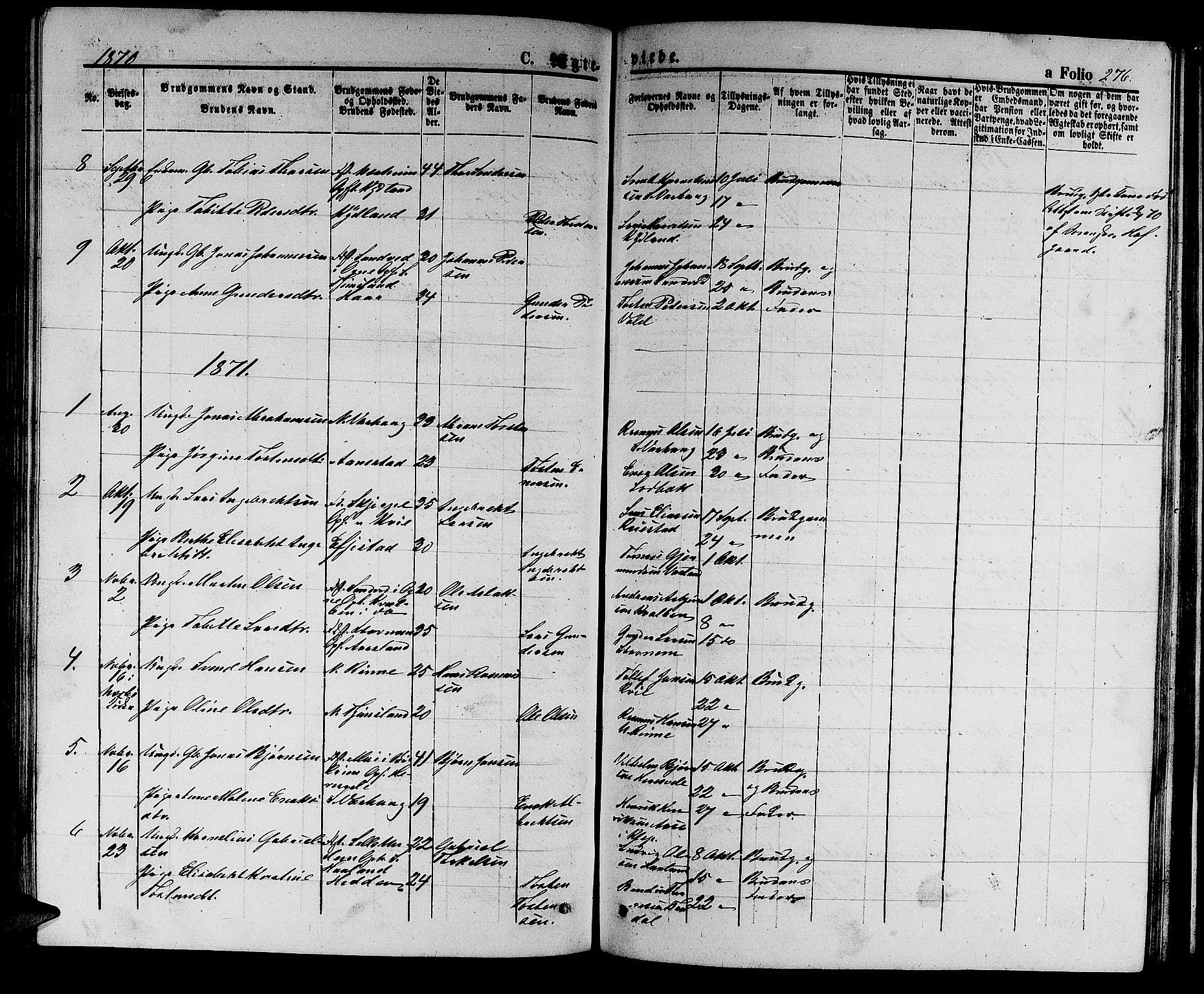 Hå sokneprestkontor, AV/SAST-A-101801/001/30BB/L0002: Parish register (copy) no. B 2, 1854-1883, p. 276