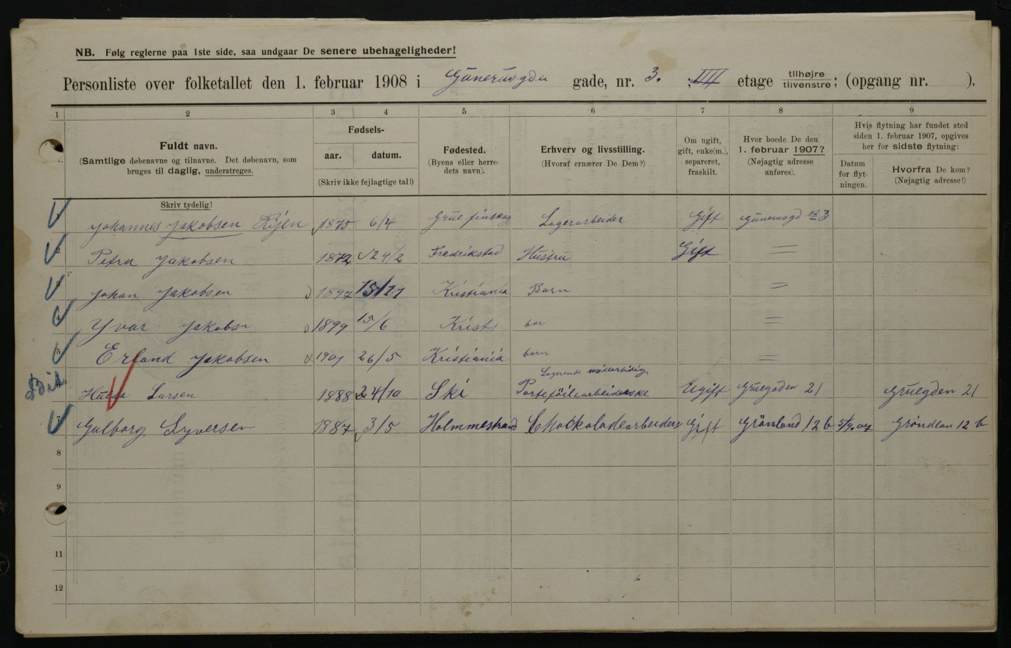 OBA, Municipal Census 1908 for Kristiania, 1908, p. 5109