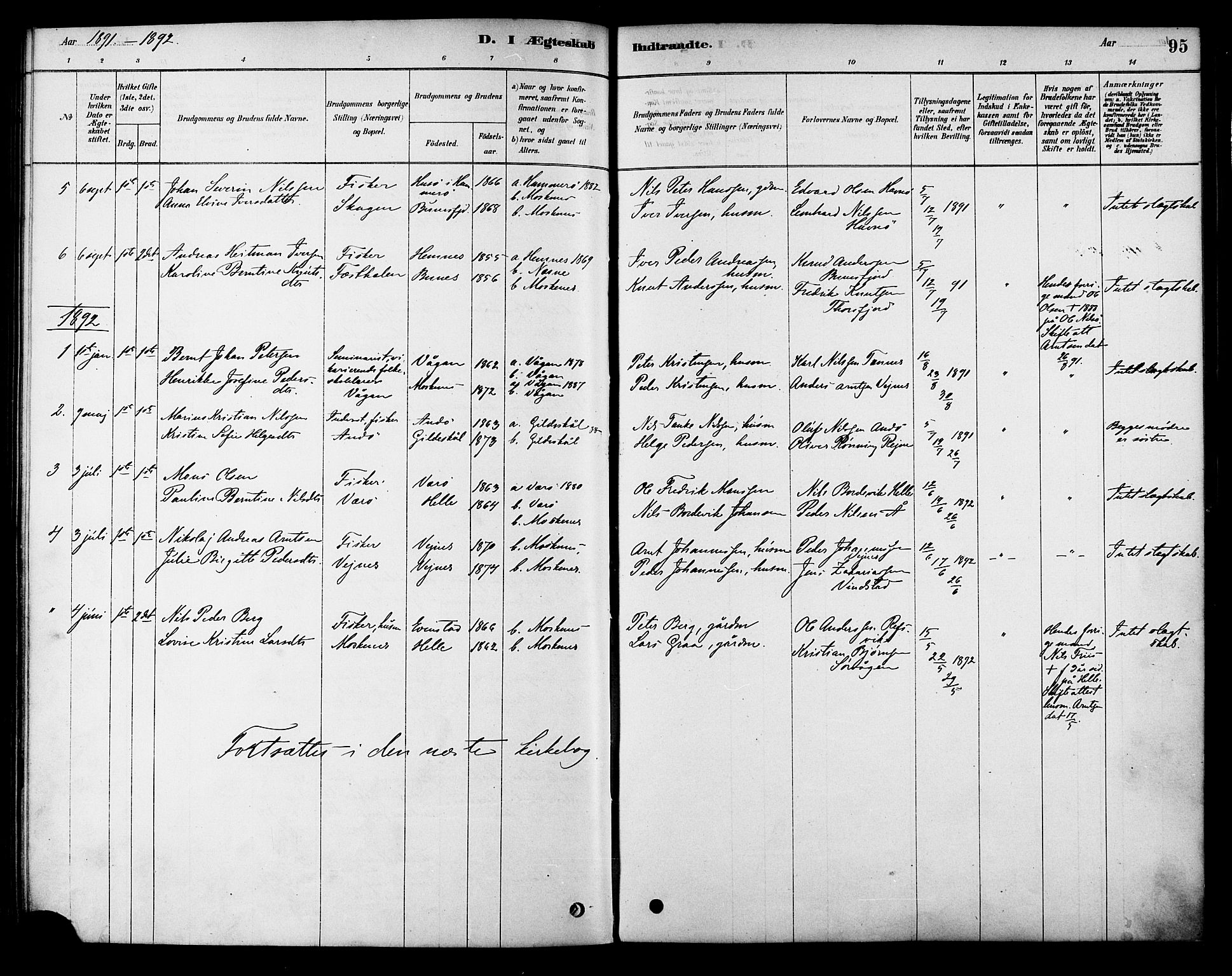 Ministerialprotokoller, klokkerbøker og fødselsregistre - Nordland, AV/SAT-A-1459/886/L1219: Parish register (official) no. 886A01, 1878-1892, p. 95