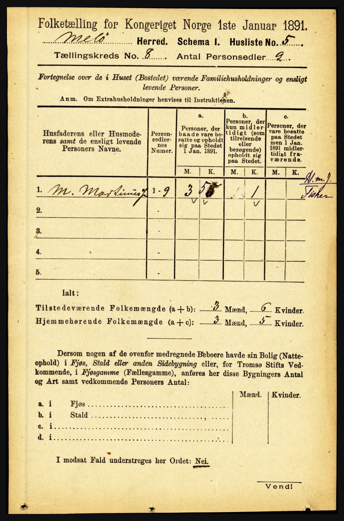 RA, 1891 census for 1837 Meløy, 1891, p. 3285