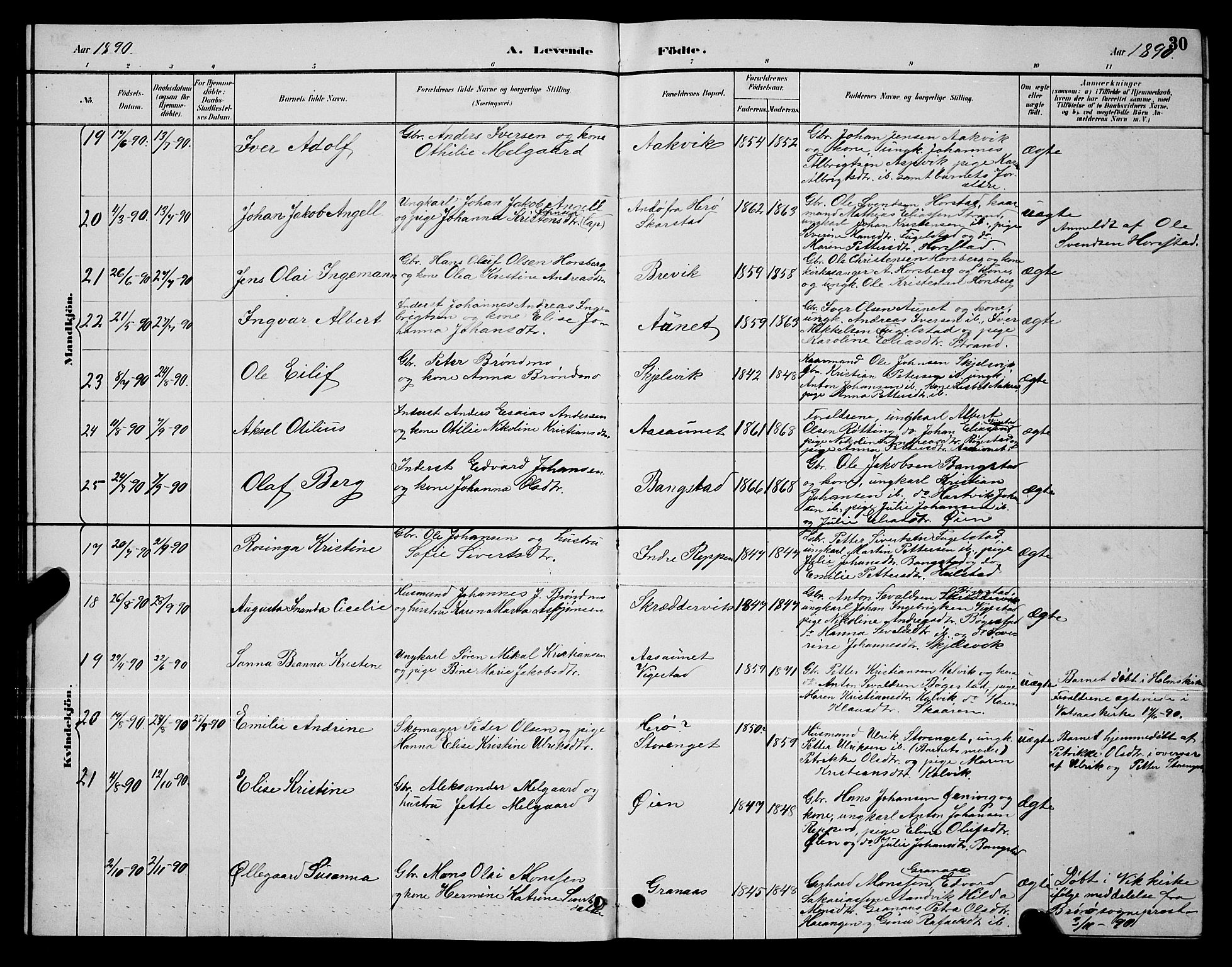 Ministerialprotokoller, klokkerbøker og fødselsregistre - Nordland, AV/SAT-A-1459/810/L0160: Parish register (copy) no. 810C03, 1884-1896, p. 30