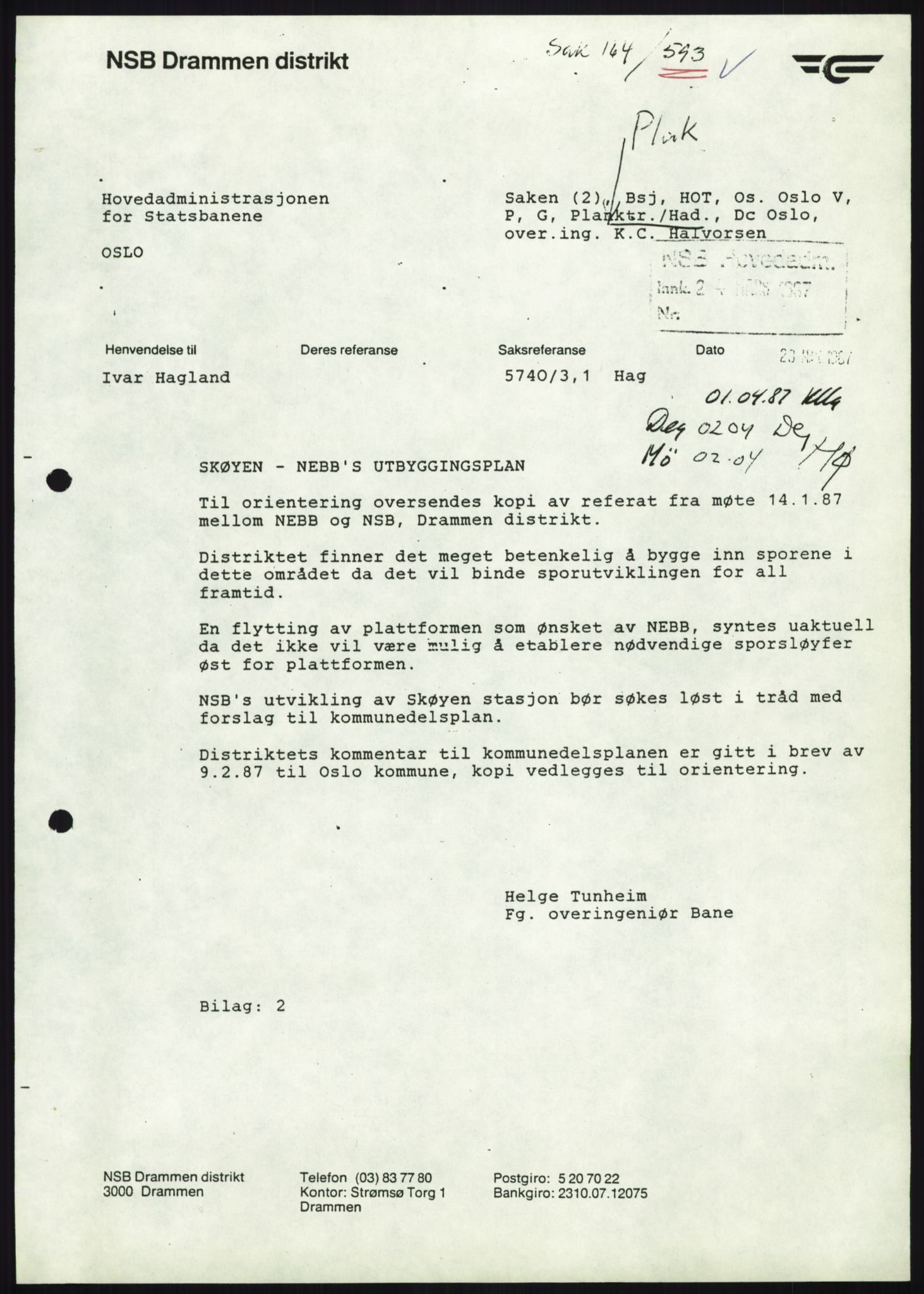 Norges statsbaner, Hovedadministrasjonen, Plankontoret for Oslo S, AV/RA-S-5410/D/L0167: Driftsbanegården. Øvrige driftsbanegårder, 1975-1987, p. 868