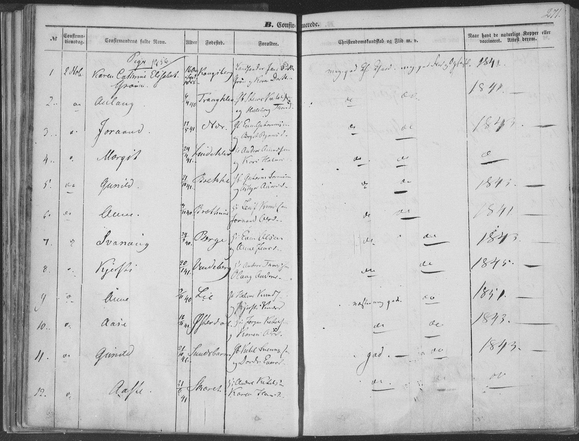 Seljord kirkebøker, AV/SAKO-A-20/F/Fa/L012b: Parish register (official) no. I 12B, 1850-1865, p. 271