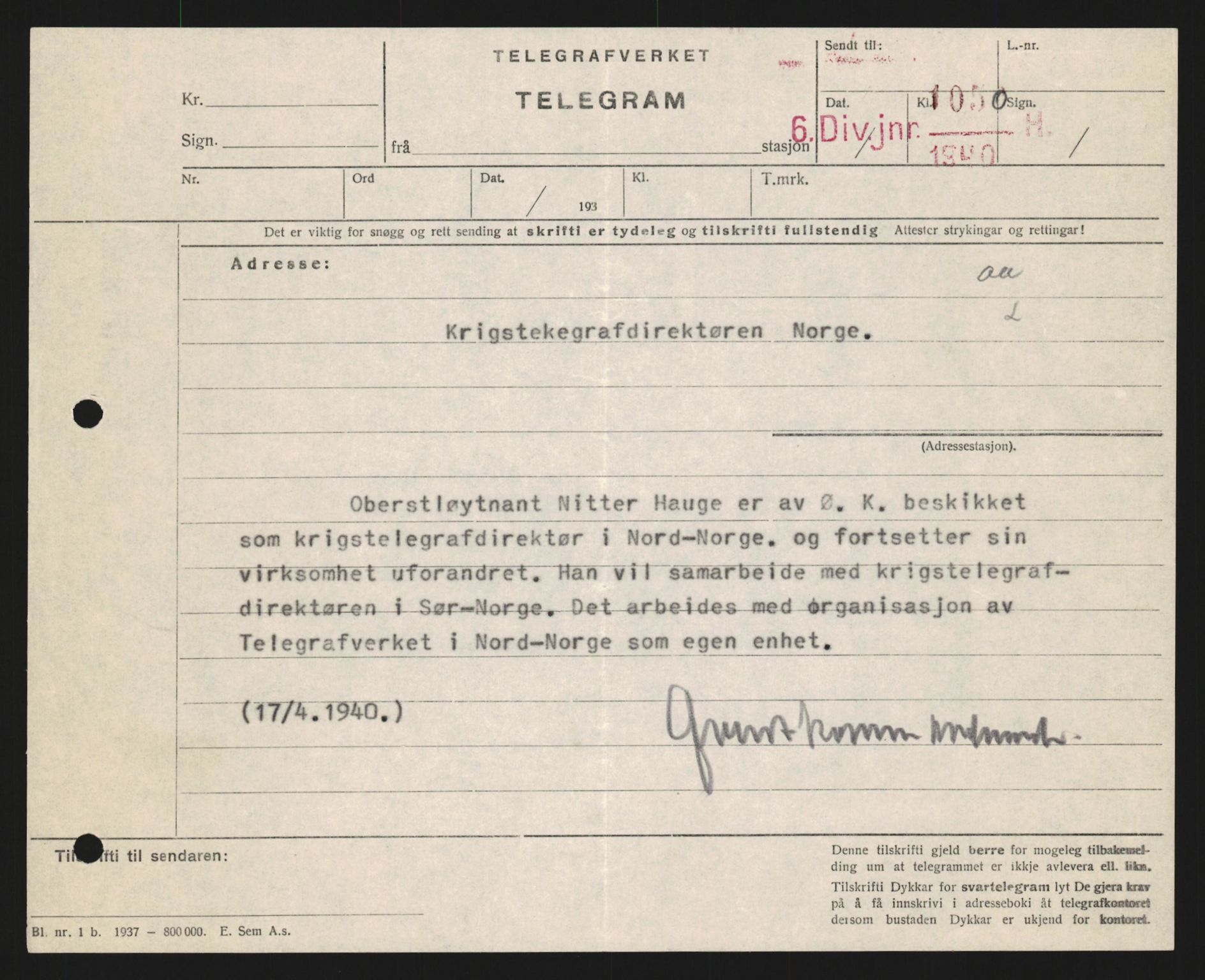 Forsvaret, Forsvarets krigshistoriske avdeling, AV/RA-RAFA-2017/Y/Yb/L0122: II-C-11-600  -  6. Divisjon med avdelinger, 1940, p. 63