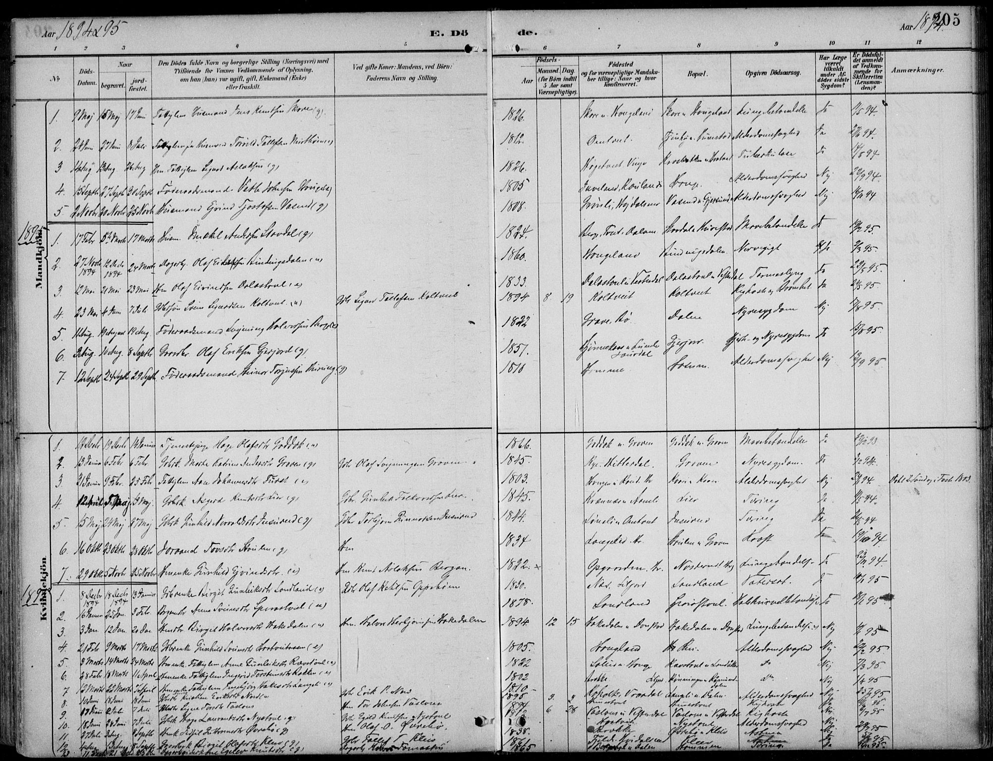 Kviteseid kirkebøker, SAKO/A-276/F/Fb/L0002: Parish register (official) no. II 2, 1882-1916, p. 205