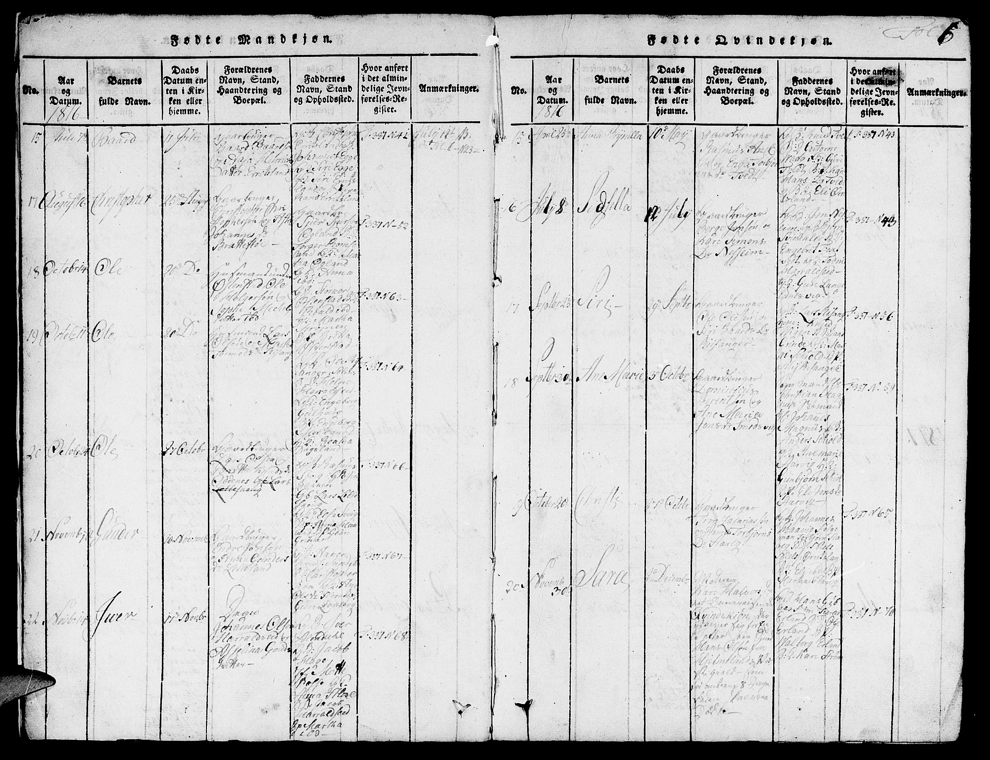 Skjold sokneprestkontor, AV/SAST-A-101847/H/Ha/Hab/L0001: Parish register (copy) no. B 1, 1815-1835, p. 6