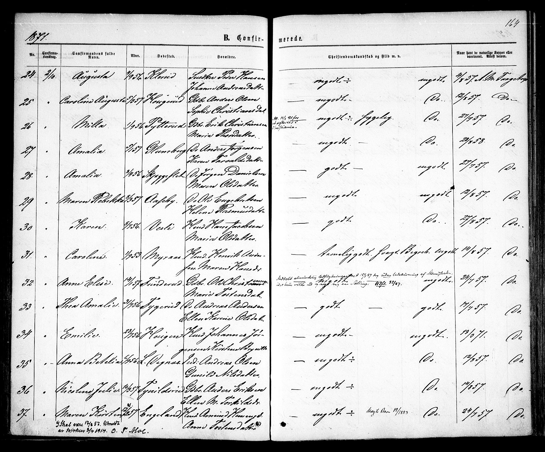 Rødenes prestekontor Kirkebøker, AV/SAO-A-2005/F/Fa/L0008: Parish register (official) no. I 8, 1869-1879, p. 164