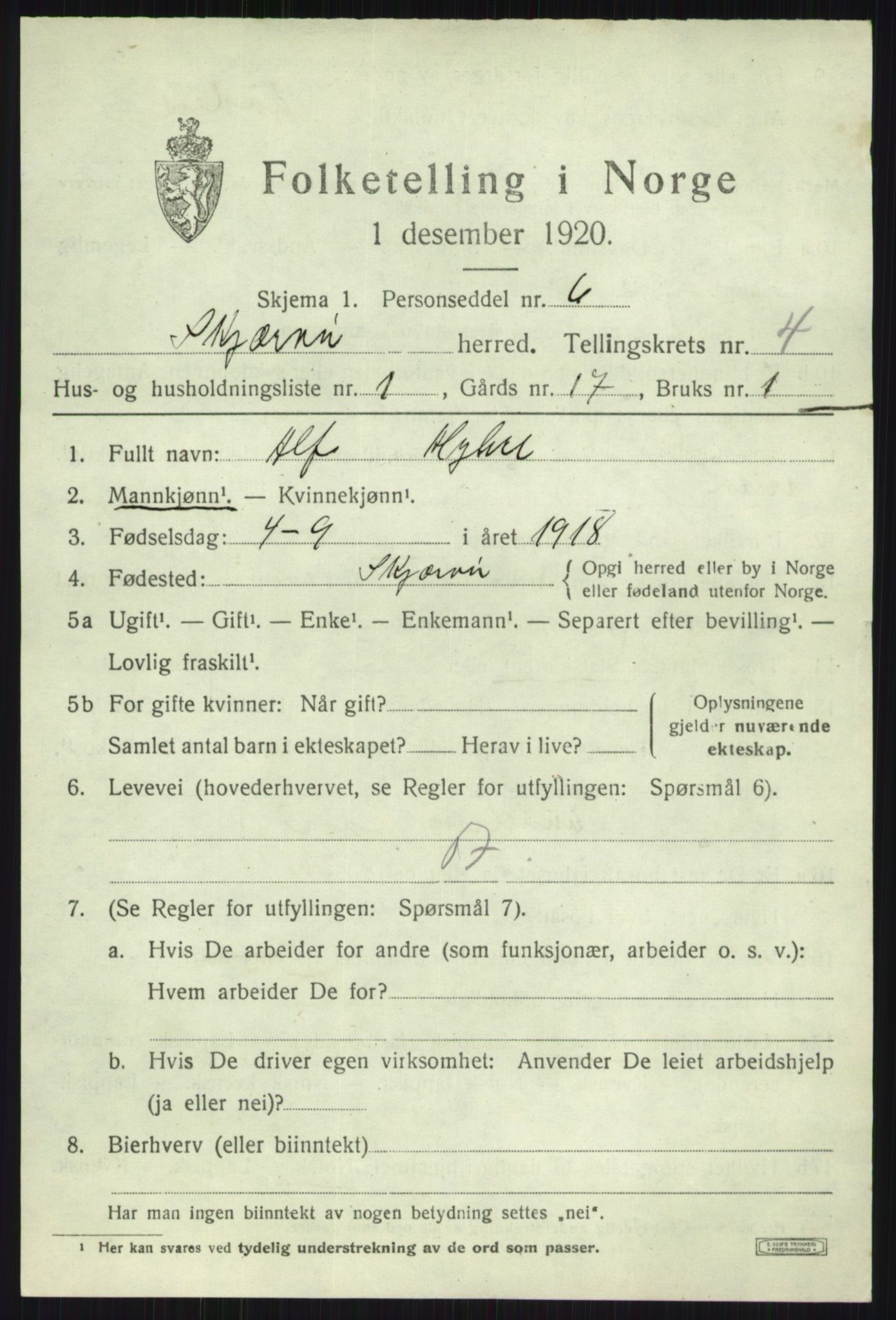 SATØ, 1920 census for Skjervøy, 1920, p. 2439