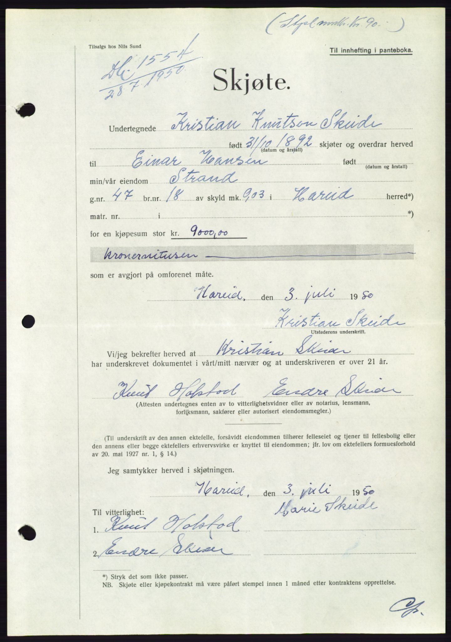 Søre Sunnmøre sorenskriveri, SAT/A-4122/1/2/2C/L0087: Mortgage book no. 13A, 1950-1950, Diary no: : 1554/1950