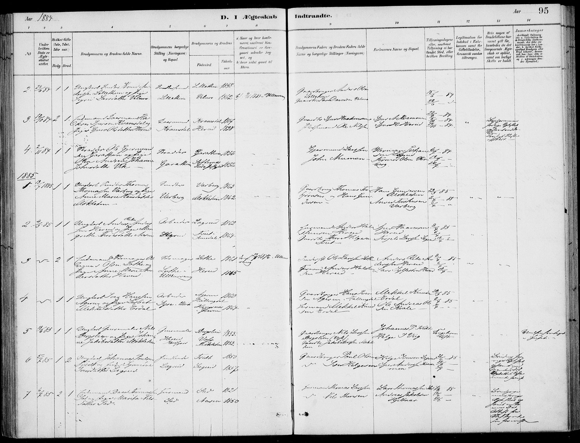 Ulvik sokneprestembete, SAB/A-78801/H/Haa: Parish register (official) no. D  1, 1878-1903, p. 95