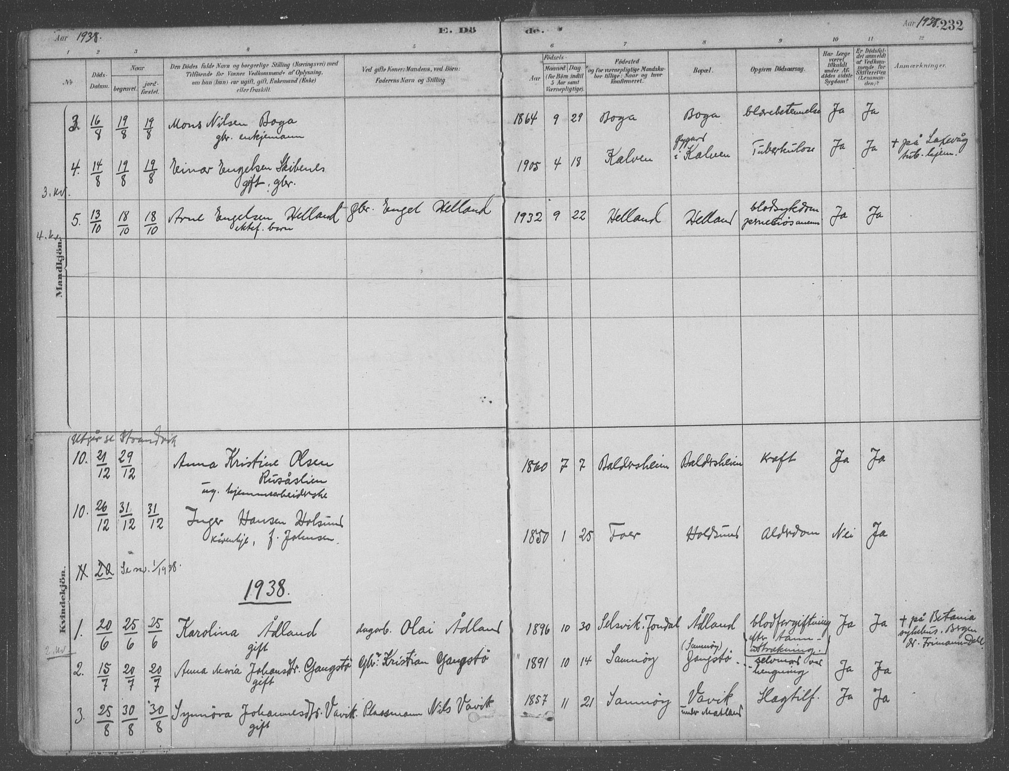 Fusa sokneprestembete, AV/SAB-A-75401/H/Haa: Parish register (official) no. B 1, 1880-1938, p. 232