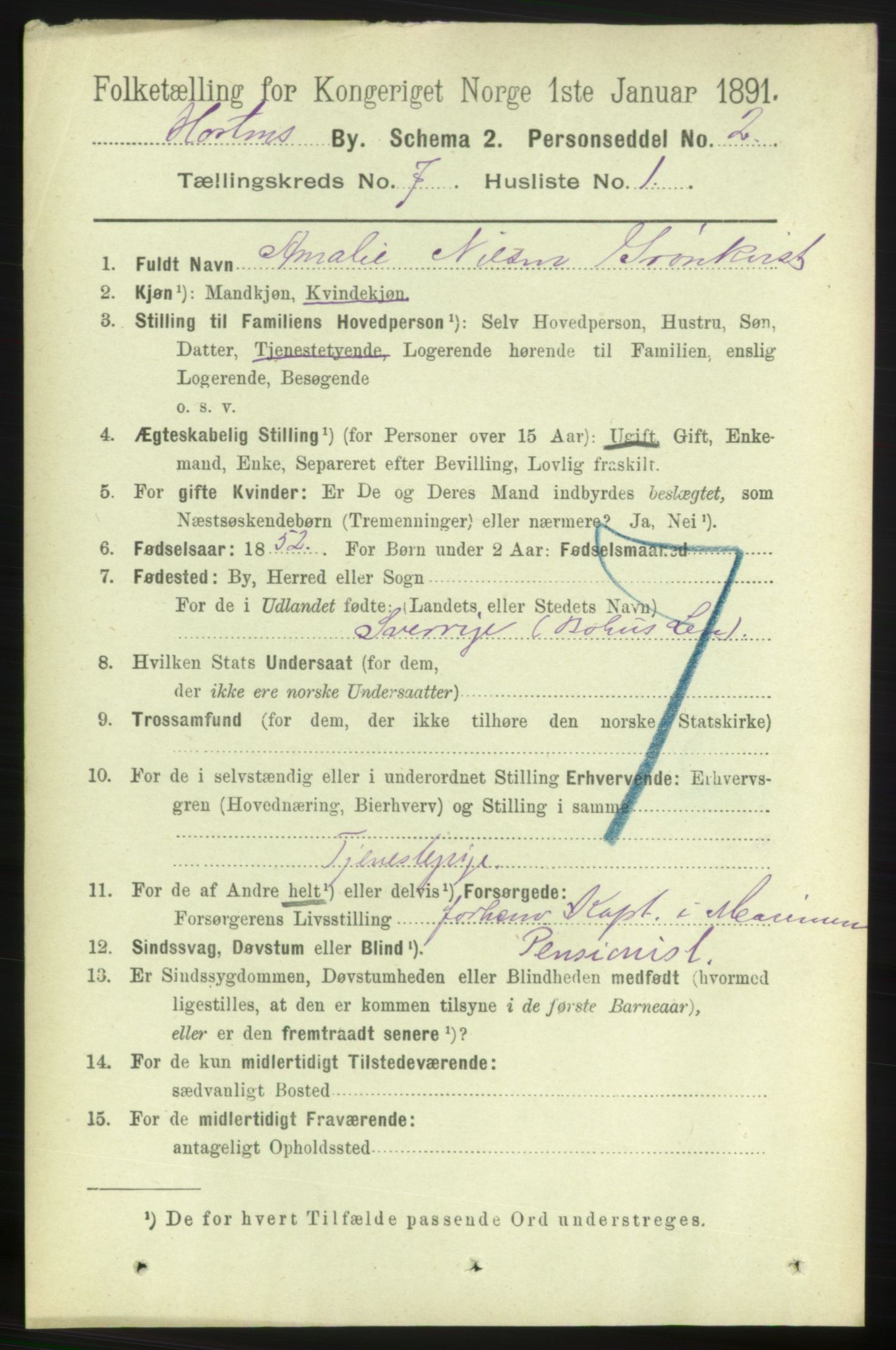 RA, 1891 census for 0703 Horten, 1891, p. 4438