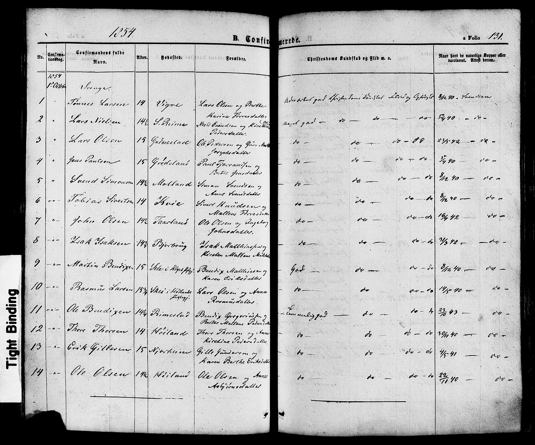 Hå sokneprestkontor, SAST/A-101801/001/30BA/L0008: Parish register (official) no. A 7, 1853-1878, p. 131