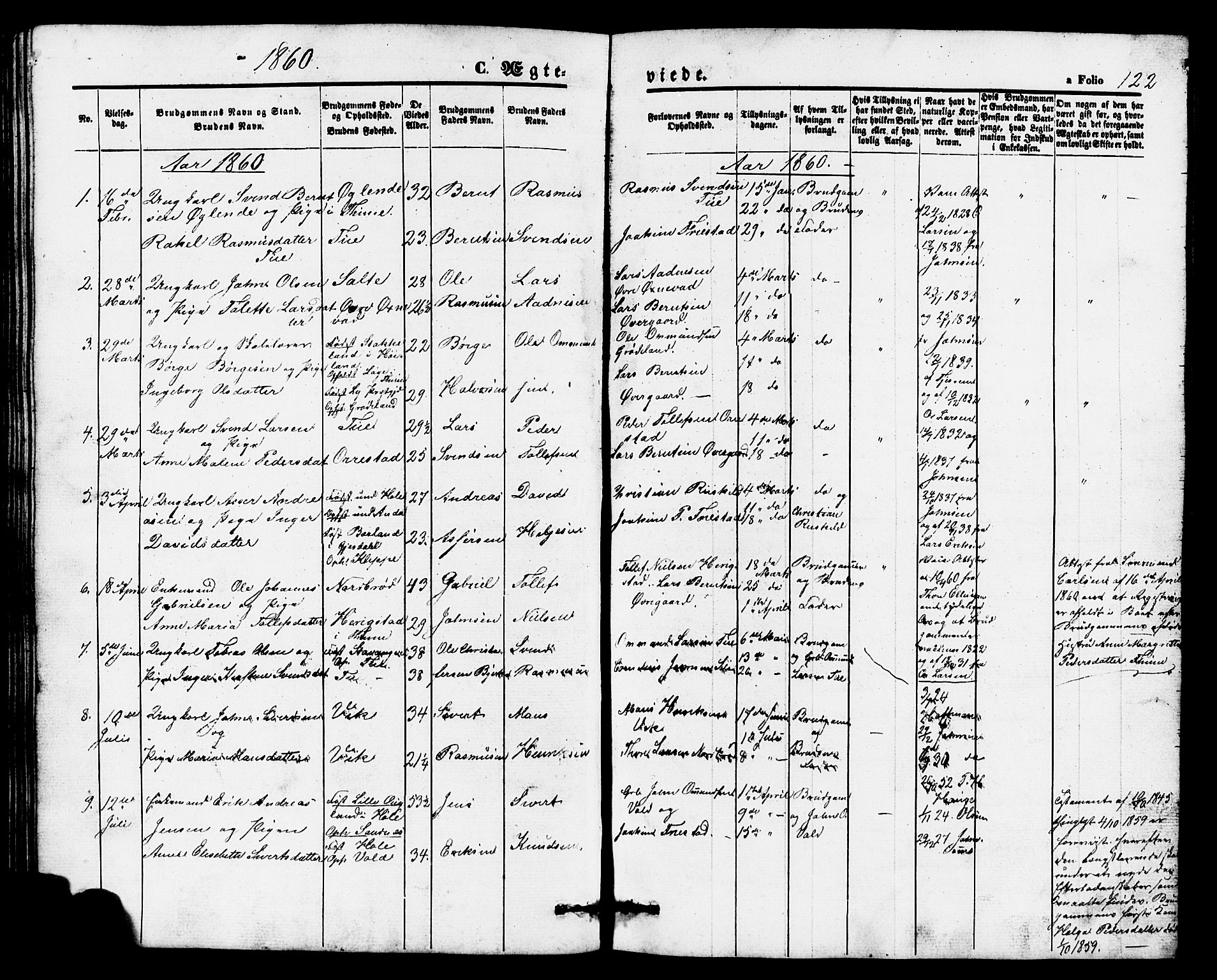Klepp sokneprestkontor, SAST/A-101803/001/3/30BB/L0002: Parish register (copy) no. B 2, 1860-1875, p. 122