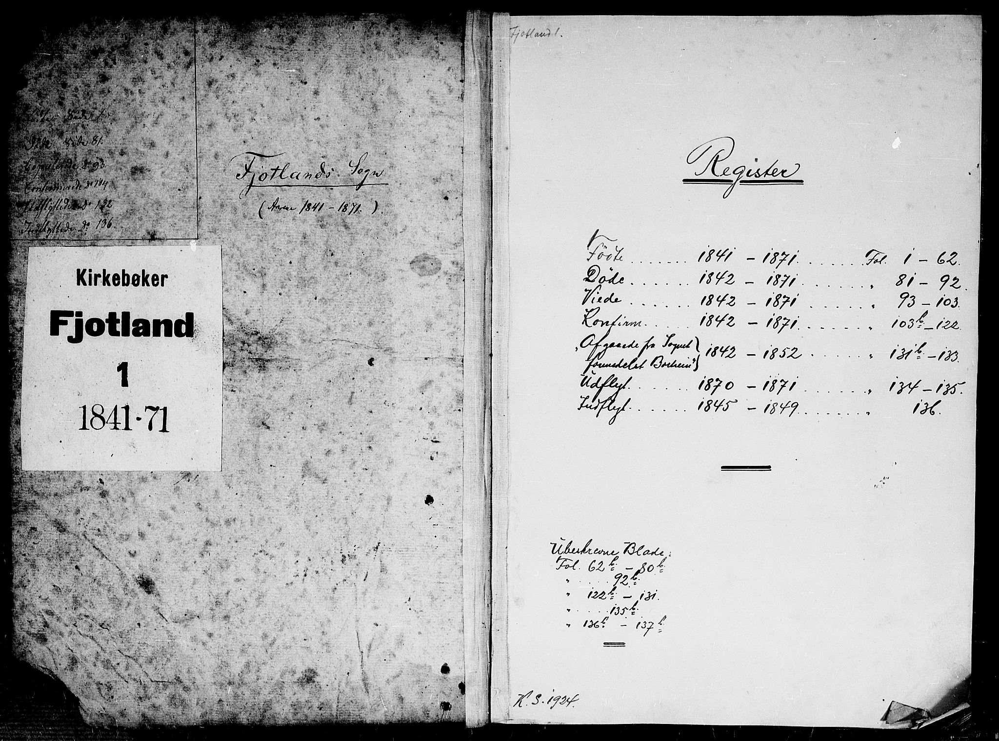 Fjotland sokneprestkontor, SAK/1111-0010/F/Fb/L0002: Parish register (copy) no. B 2, 1841-1871