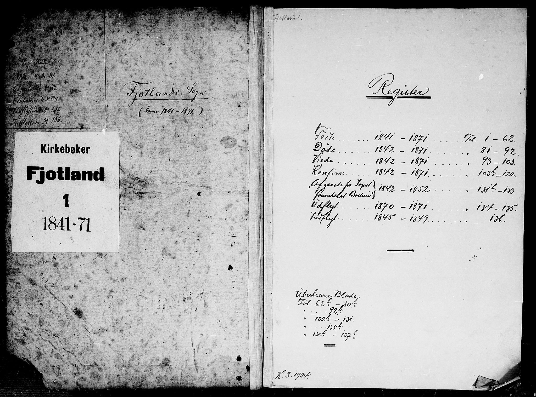 Fjotland sokneprestkontor, AV/SAK-1111-0010/F/Fb/L0002: Parish register (copy) no. B 2, 1841-1871