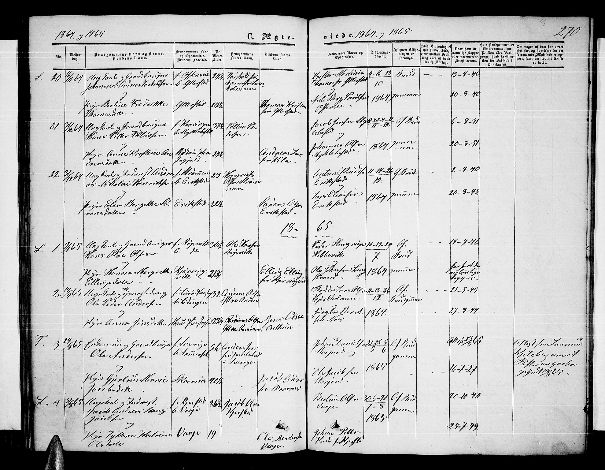 Ministerialprotokoller, klokkerbøker og fødselsregistre - Nordland, AV/SAT-A-1459/872/L1046: Parish register (copy) no. 872C02, 1852-1879, p. 270