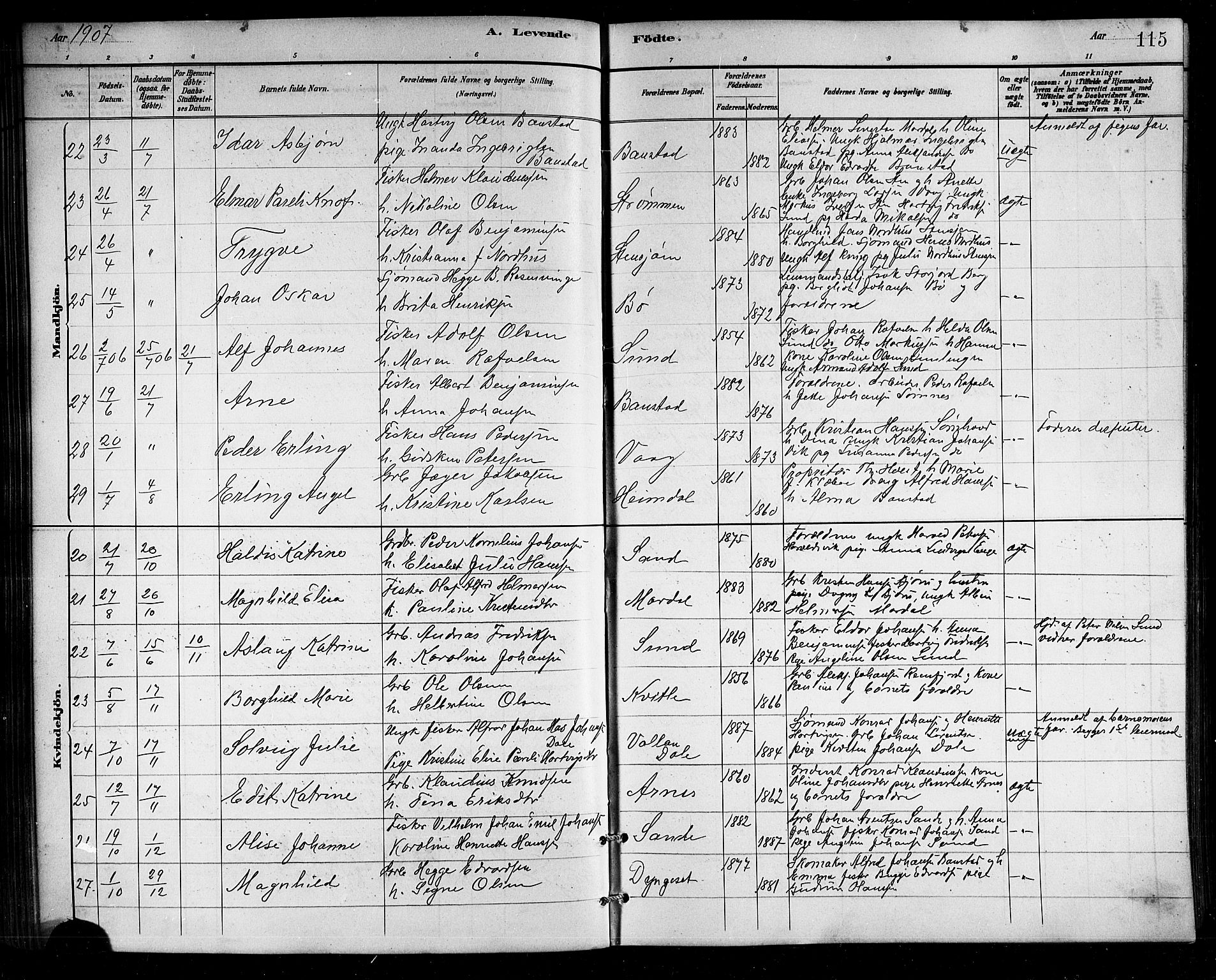 Ministerialprotokoller, klokkerbøker og fødselsregistre - Nordland, AV/SAT-A-1459/812/L0188: Parish register (copy) no. 812C06, 1884-1912, p. 115